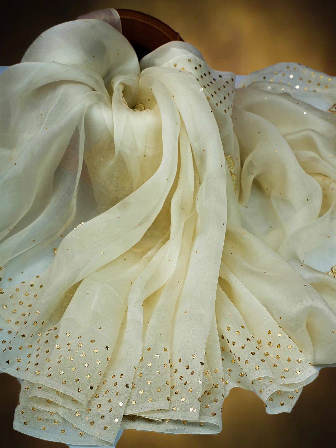Ada Hand Embroidered Off White Organza Lucknowi Chikankari Saree and Blouse With Muqaish Work 01A723517