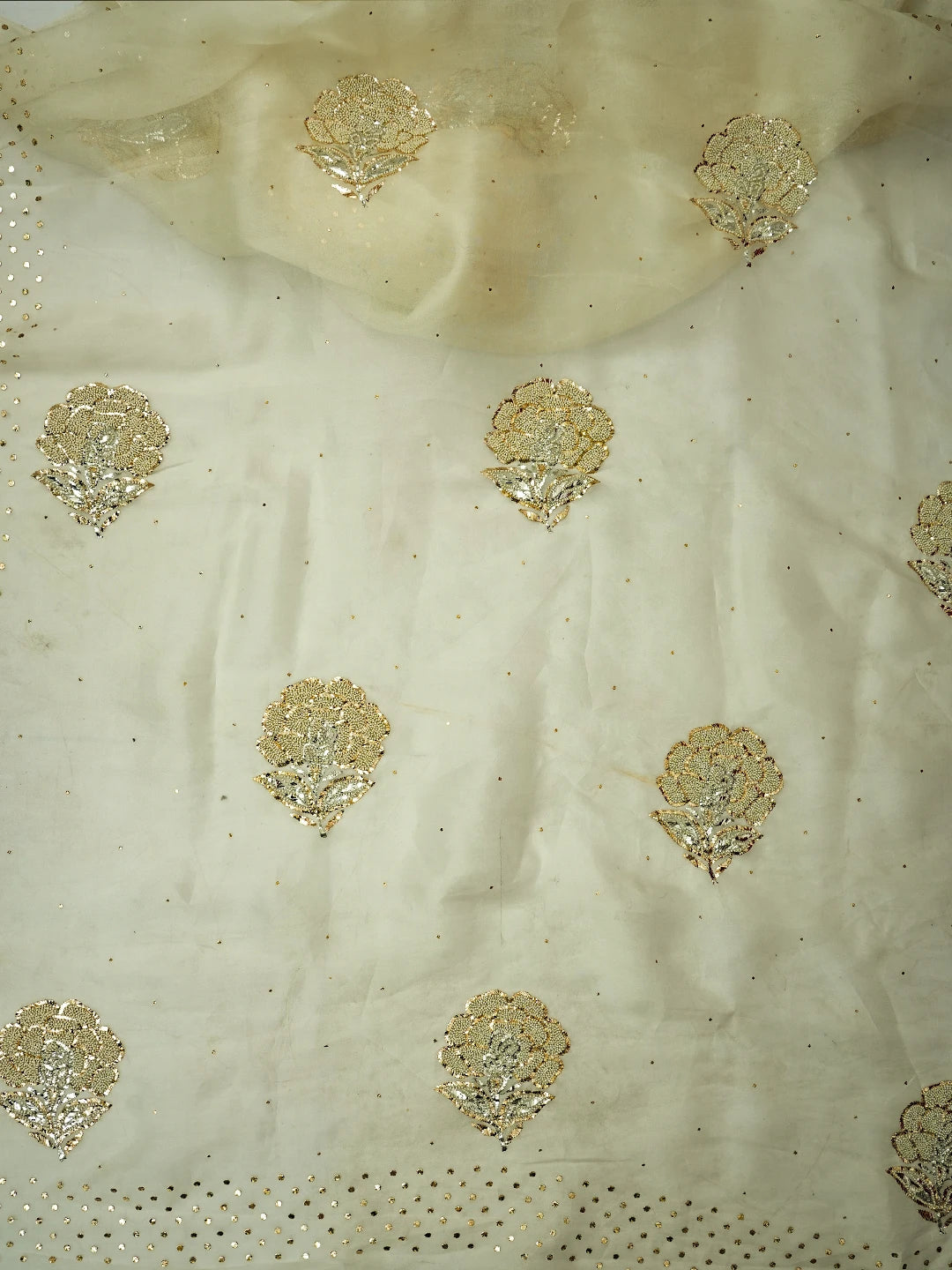 Ada Hand Embroidered Off White Organza Lucknowi Chikankari Saree and Blouse With Muqaish Work 01A723517