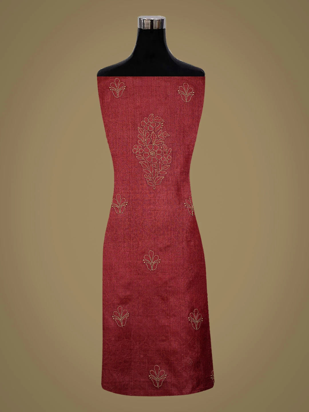 Ada Hand Embroidered Maroon Silk Lucknowi Chikankari Unstitched Suit Piece 01A702852