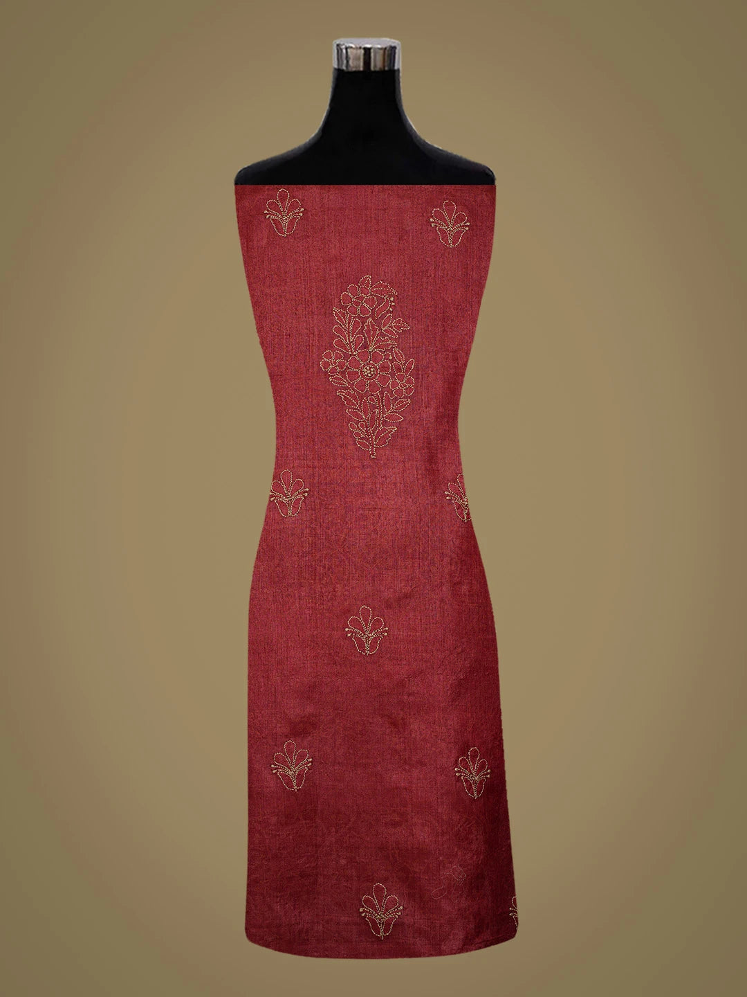 Ada Hand Embroidered Maroon Silk Lucknowi Chikankari Unstitched Suit Piece 01A702852