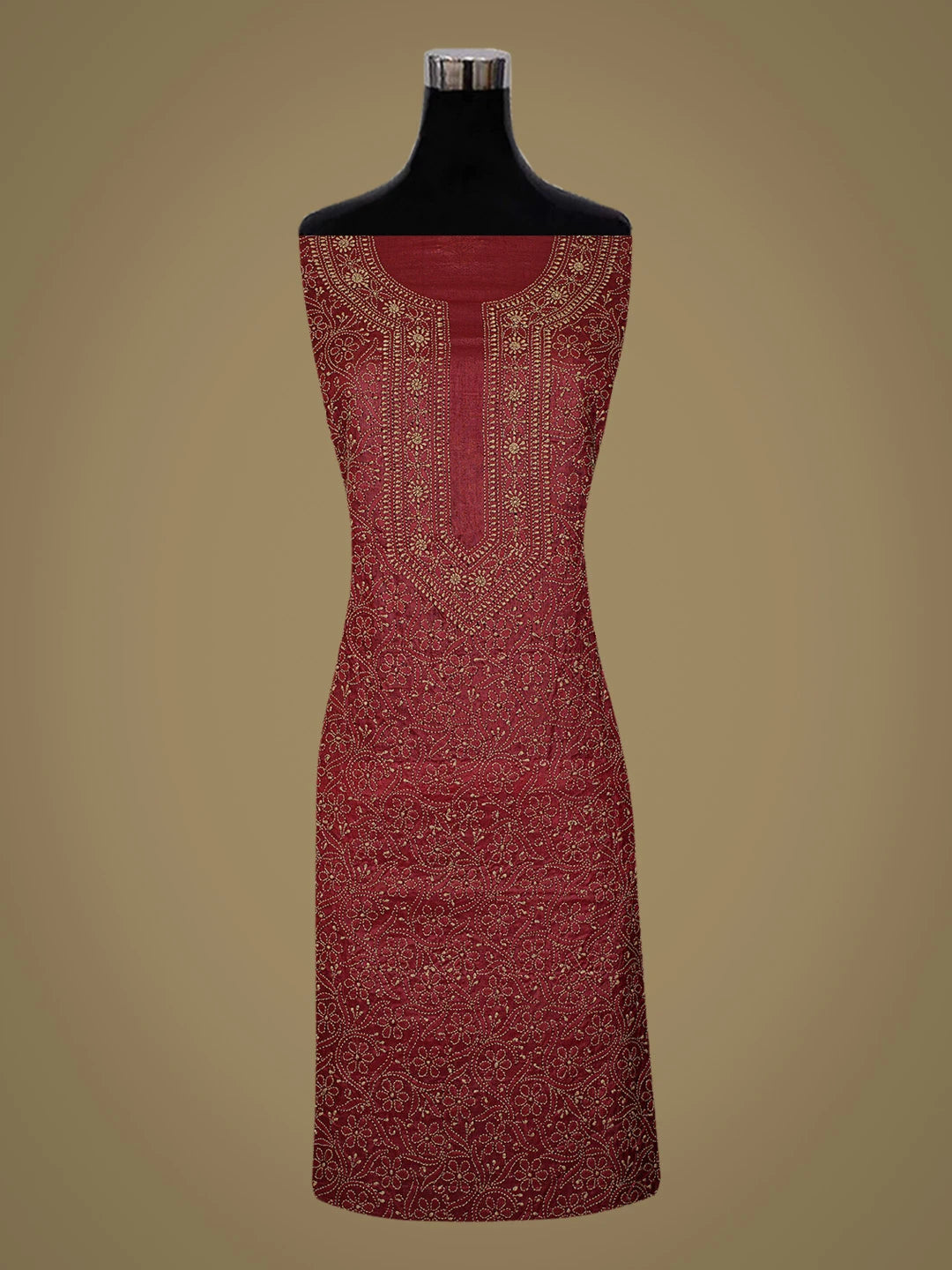 Ada Hand Embroidered Maroon Silk Lucknowi Chikankari Unstitched Suit Piece 01A702852