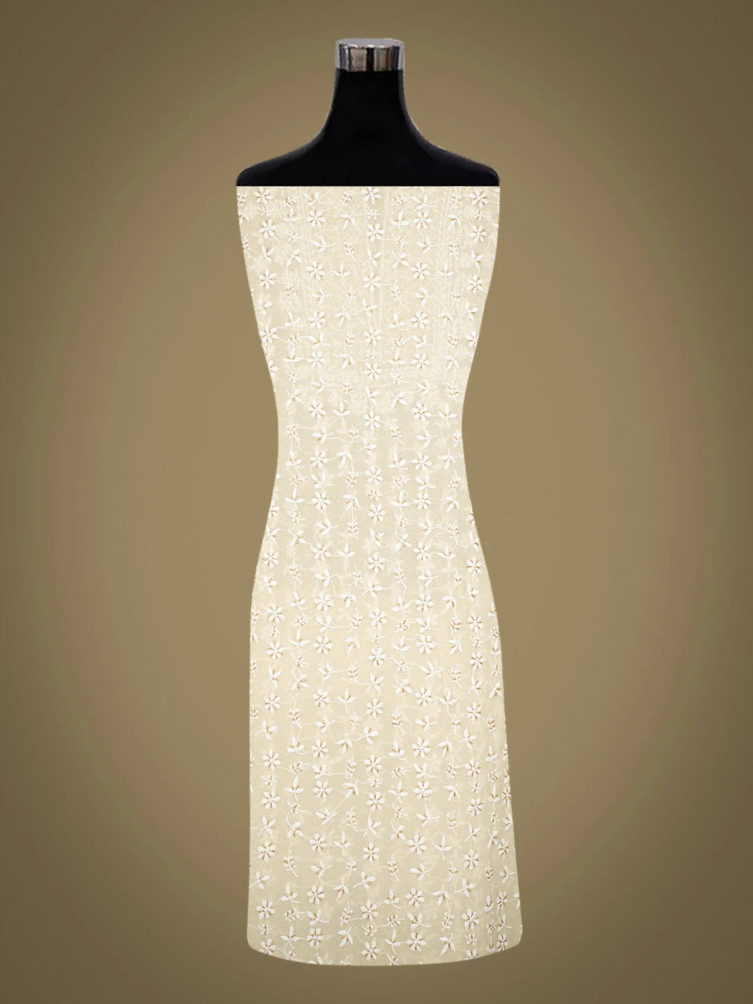 Ada Hand Embroidered Fawn Pure Georgette Lucknowi Chikankari Unstitched Kurta Dupatta Set With Cutdana Work 01A604533