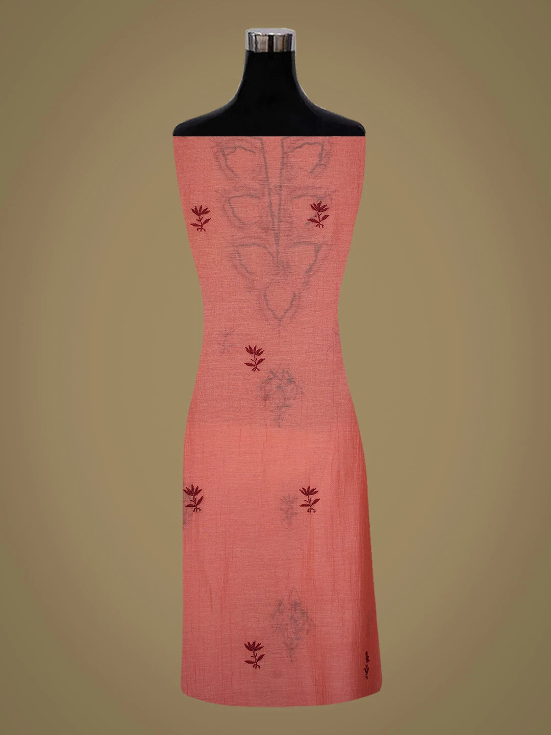 Ada Hand Embroidered Carrot Pink Chanderi Lucknowi Chikankari Unstitched Kurta Dupatta Set 01A639198