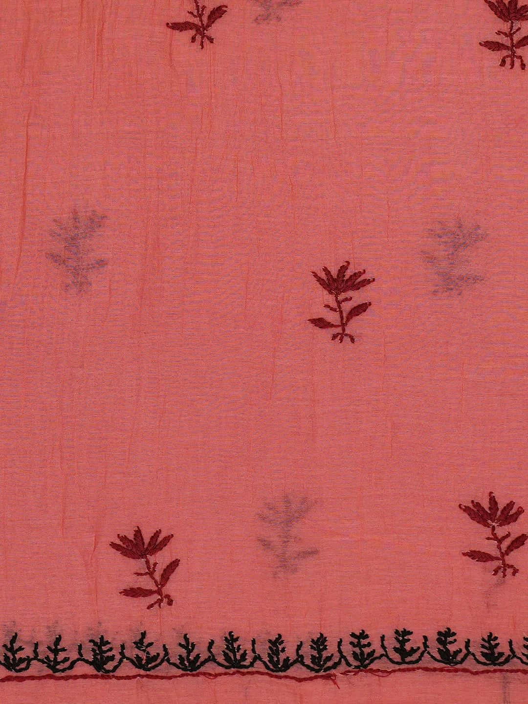 Ada Hand Embroidered Carrot Pink Chanderi Lucknowi Chikankari Unstitched Kurta Dupatta Set 01A639198