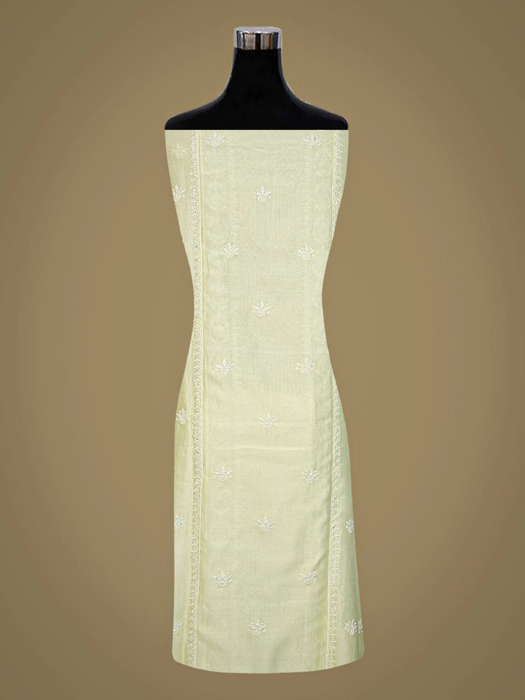 Ada Hand Embroidered Lemon Yellow Chanderi Lucknowi Chikankari Semi-Stitched Kurta Dupatta Set With Cutdana Work 01A361716