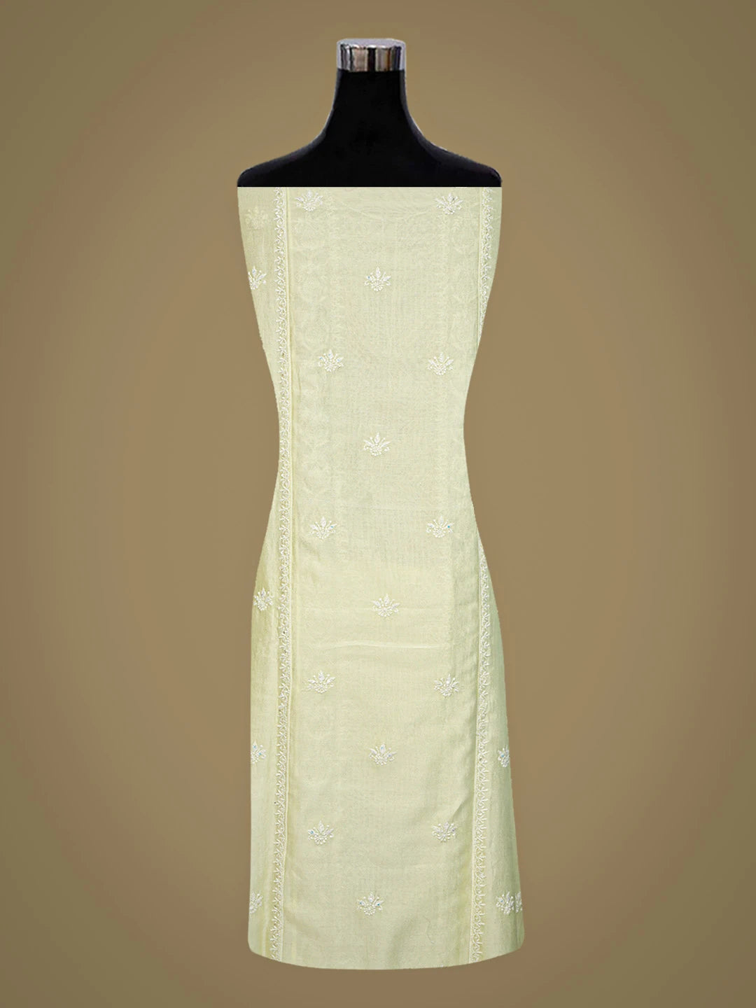 Ada Hand Embroidered Lemon Yellow Chanderi Lucknowi Chikankari Semi-Stitched Kurta Dupatta Set With Cutdana Work 01A361716