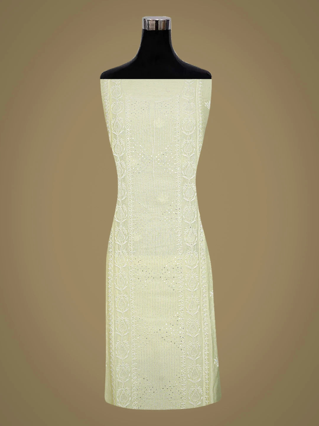 Ada Hand Embroidered Lemon Yellow Chanderi Lucknowi Chikankari Semi-Stitched Kurta Dupatta Set With Cutdana Work 01A361716