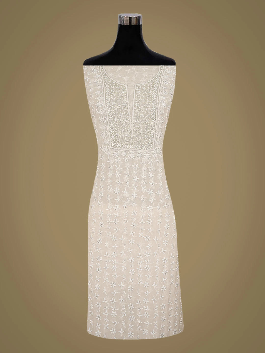Ada Hand Embroidered Peach Pure Georgette Lucknowi Chikankari Unstitched Kurta Dupatta Set With Cutdana Work 01A604532
