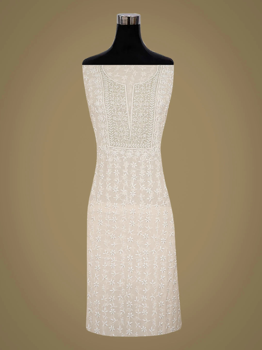 Ada Hand Embroidered Peach Pure Georgette Lucknowi Chikankari Unstitched Kurta Dupatta Set With Cutdana Work 01A604532