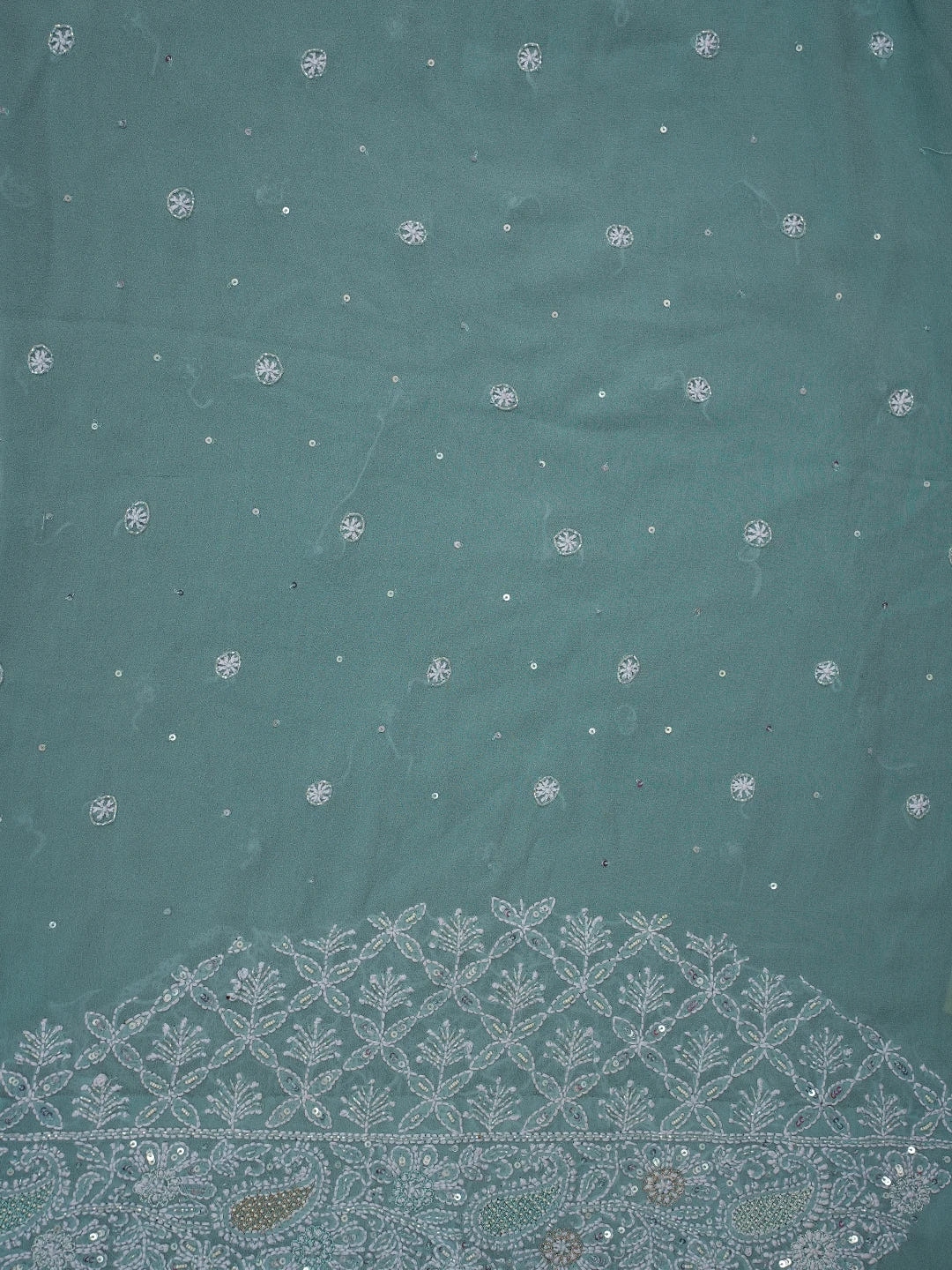Ada Hand Embroidered Ombre Shade of Baby Blue  & Moonstone Blue Pure Georgette Lucknowi Chikankari Saree With Blouse And Cutdana Work 01A559029