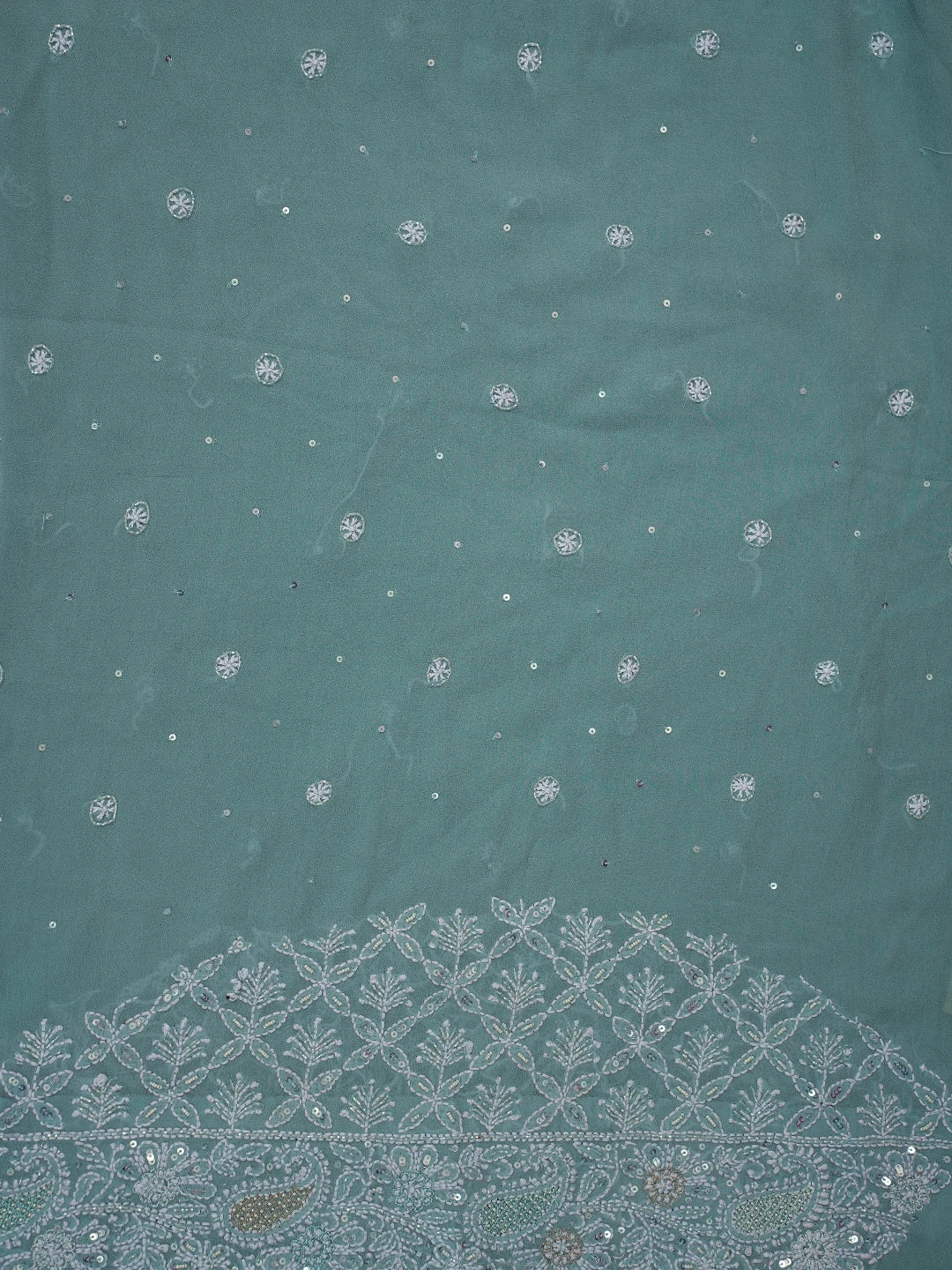 Ada Hand Embroidered Ombre Shade of Baby Blue  & Moonstone Blue Pure Georgette Lucknowi Chikankari Saree With Blouse And Cutdana Work 01A559029