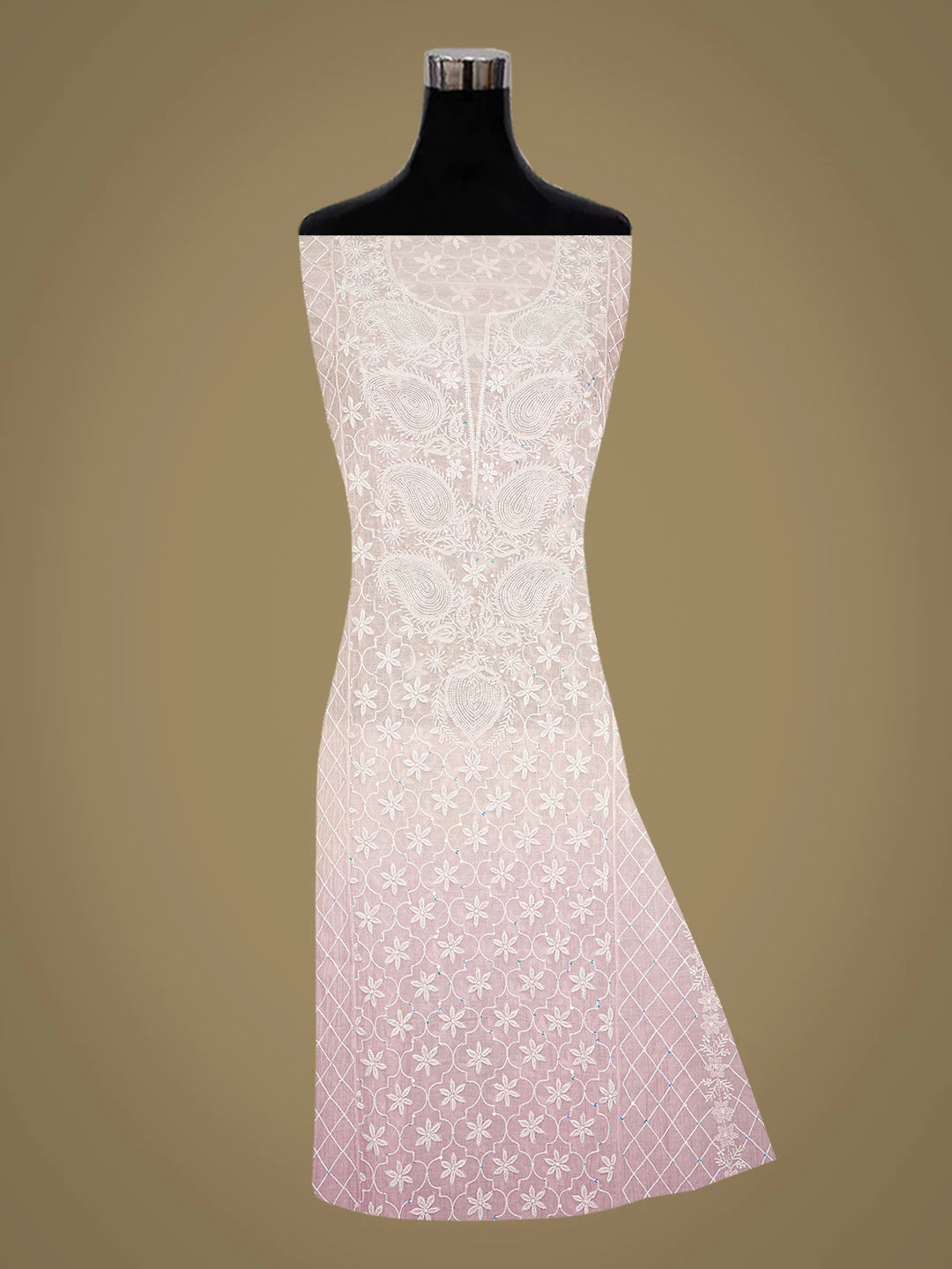 Ada Hand Embroidered Pink Chanderi Lucknowi Chikankari Semi-Stitched Kurta Dupatta Set With Cutdana Work 01A660721