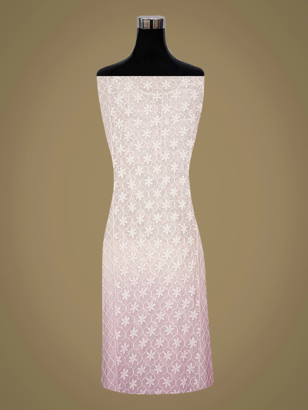 Ada Hand Embroidered Pink Chanderi Lucknowi Chikankari Semi-Stitched Kurta Dupatta Set With Cutdana Work 01A660721