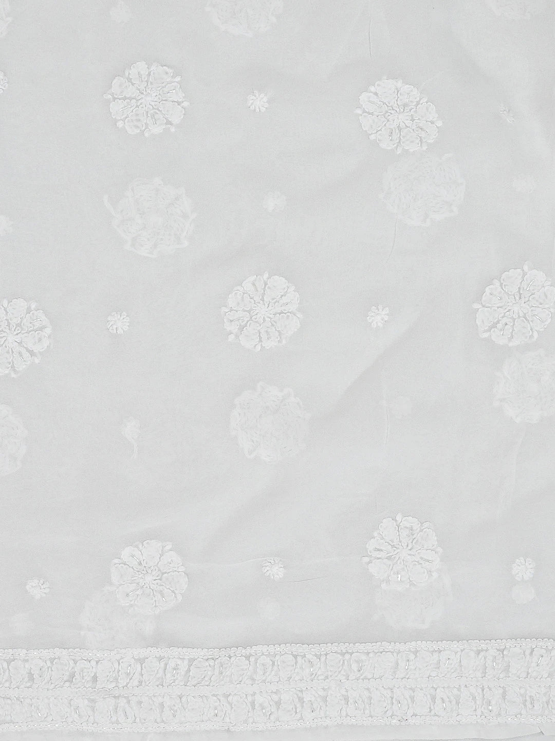 Ada Hand Embroidered White Viscose Georgette Lucknowi Chikankari Unstitched Kurta Dupatta Set 01A706416