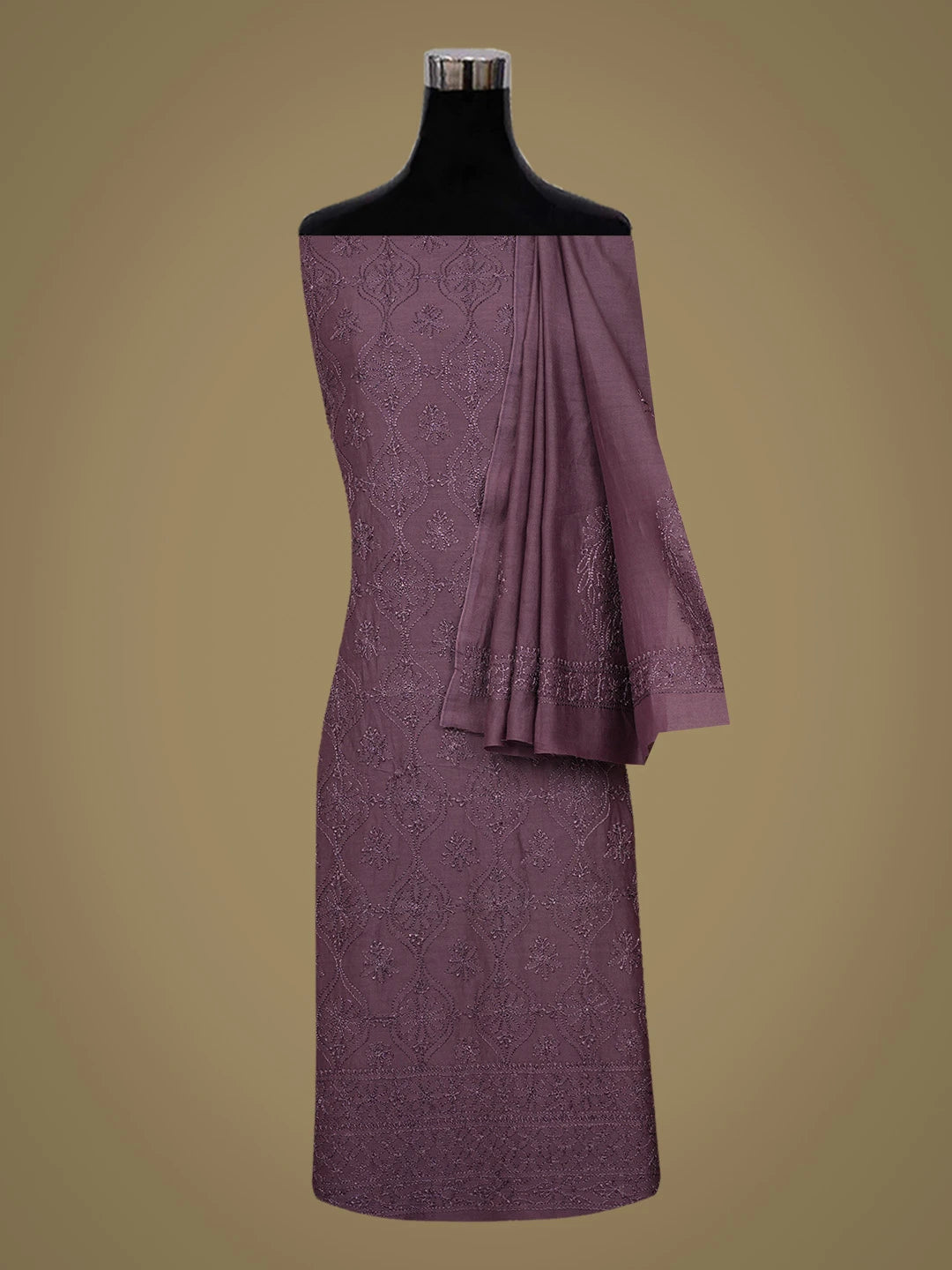 Ada Hand Embroidered Japanese Violet Chanderi Lucknowi Chikankari Unstitched Kurta Dupatta Set 01A715757