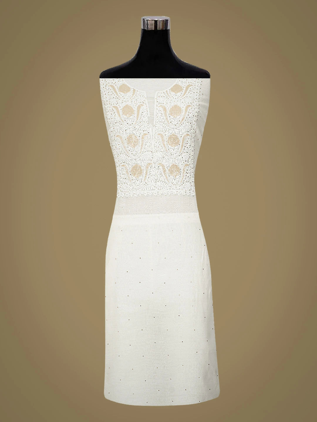 Ada Hand Embroidered White Chanderi Lucknowi Chikankari Unstitched Kurta Dupatta Set With Cutdana Work 01A722464