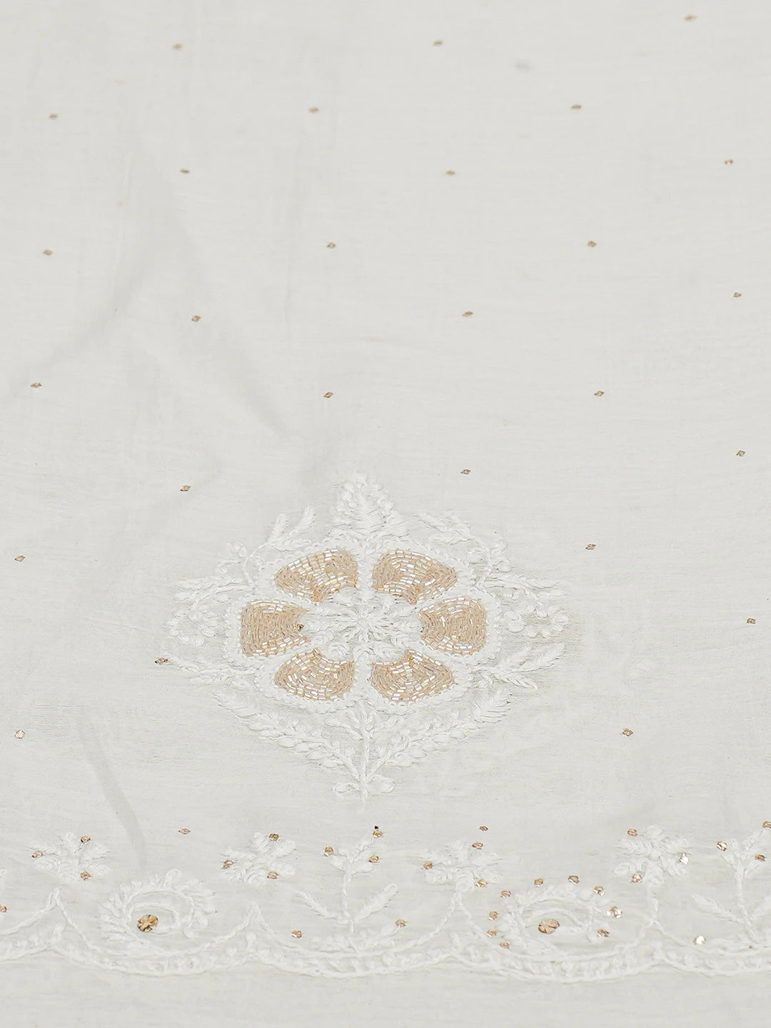 Ada Hand Embroidered White Chanderi Lucknowi Chikankari Unstitched Kurta Dupatta Set With Cutdana Work 01A722464