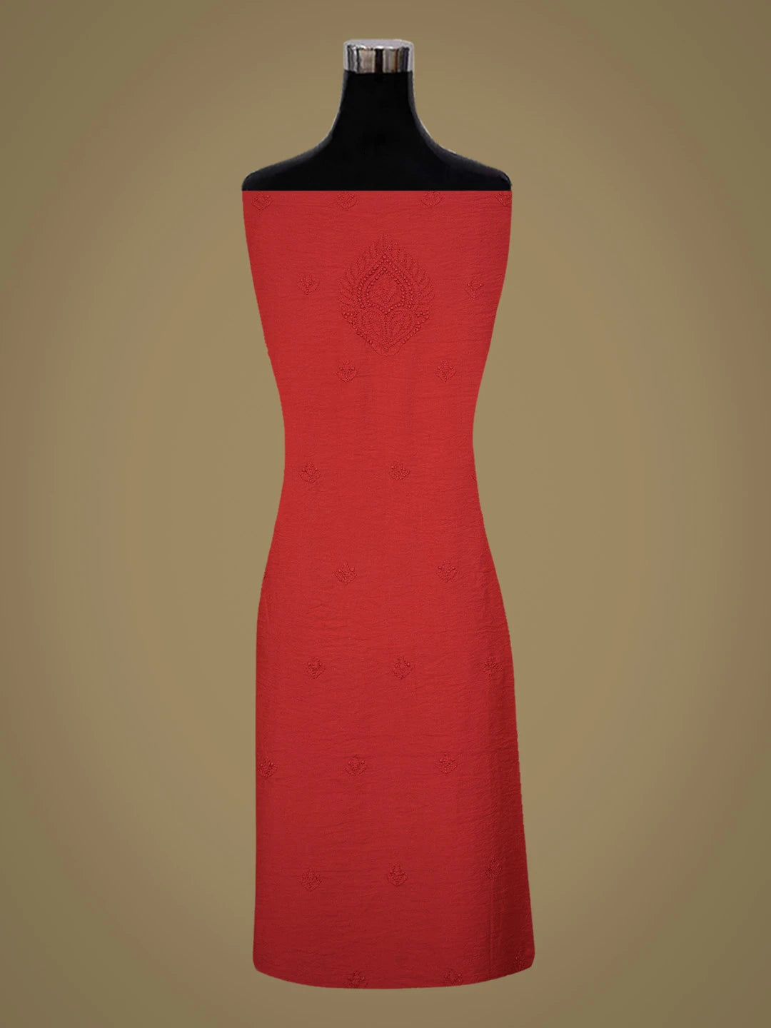 Ada Hand Embroidered Red Chanderi Lucknowi Chikankari Unstitched Kurta Dupatta Set 01A712507
