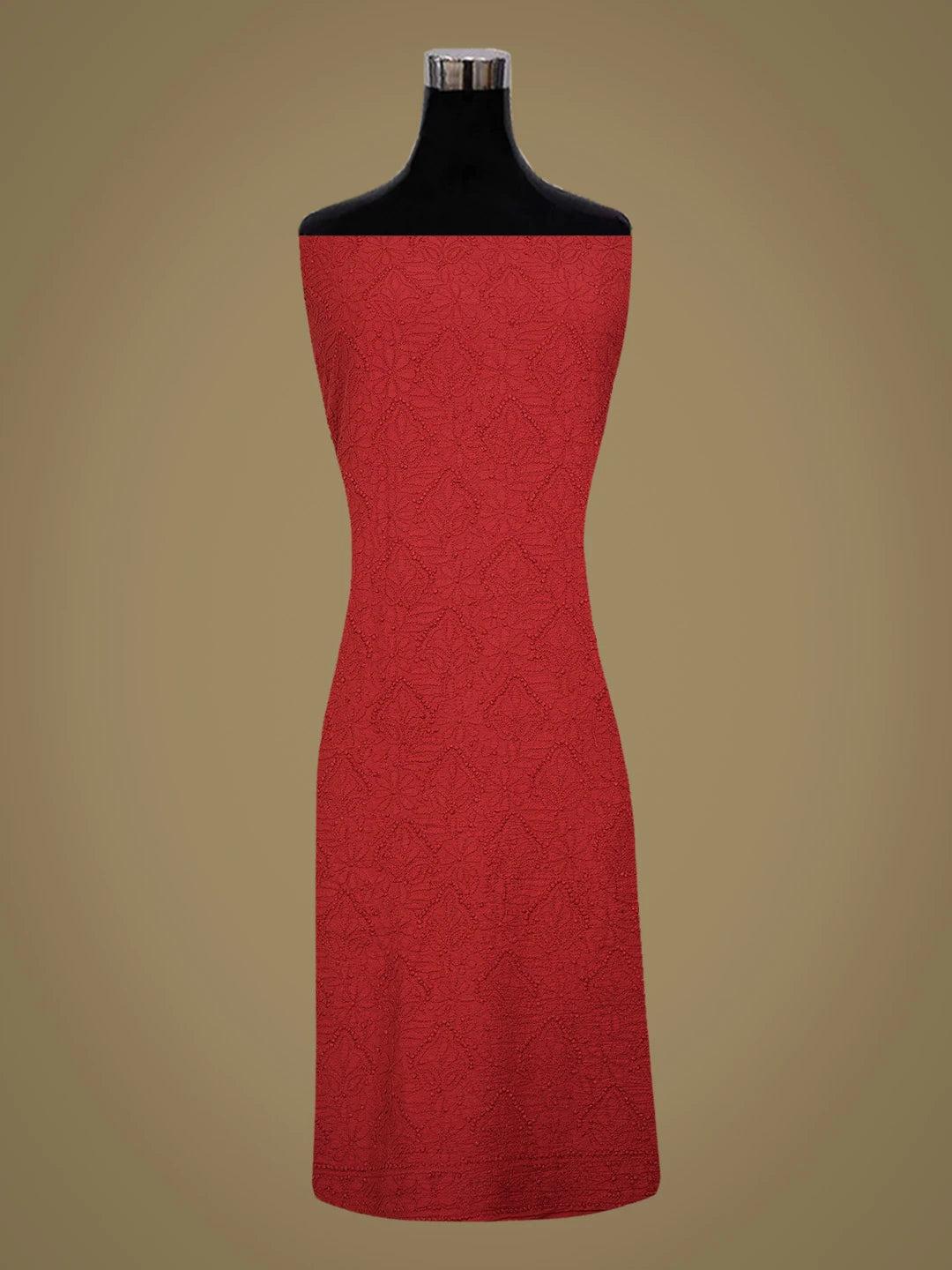 Ada Hand Embroidered Red Chanderi Lucknowi Chikankari Unstitched Kurta Dupatta Set 01A712507
