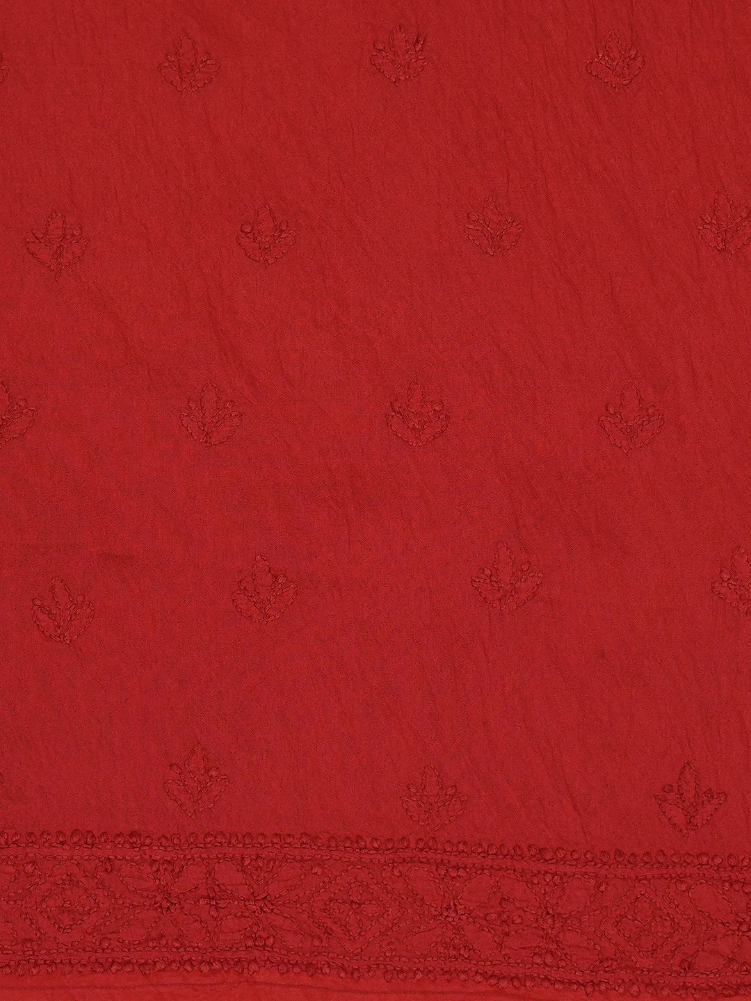 Ada Hand Embroidered Red Chanderi Lucknowi Chikankari Unstitched Kurta Dupatta Set 01A712507