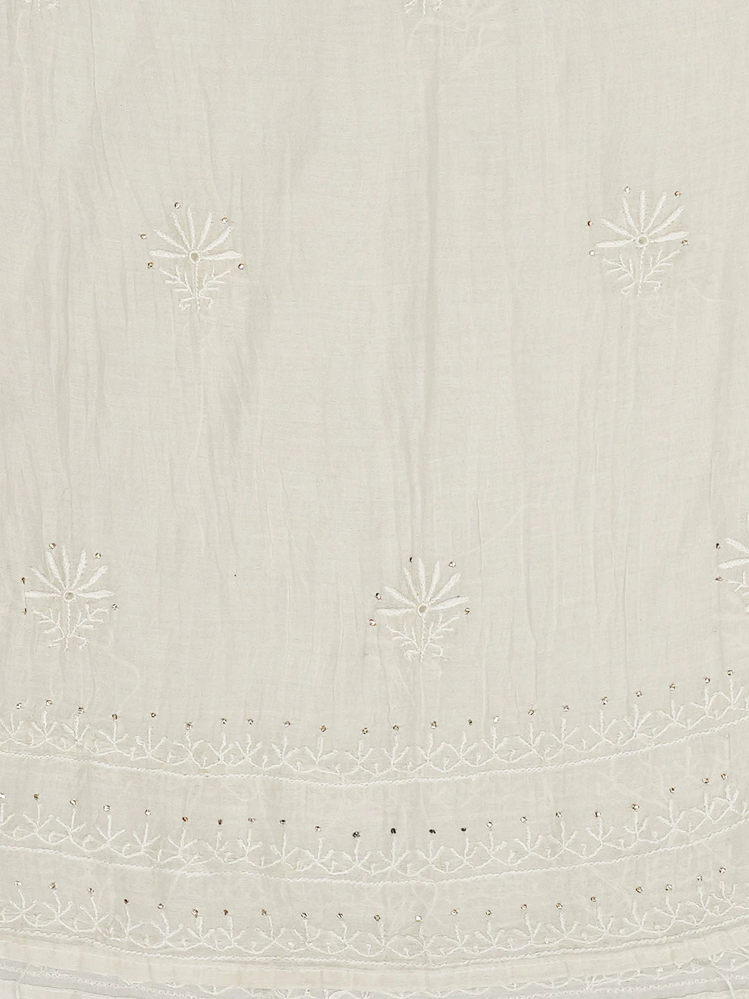 Ada Hand Embroidered Ivory White Chanderi Lucknowi Chikankari Semi-Stitched Kurta Dupatta Set With Mukaish Work 01A707330