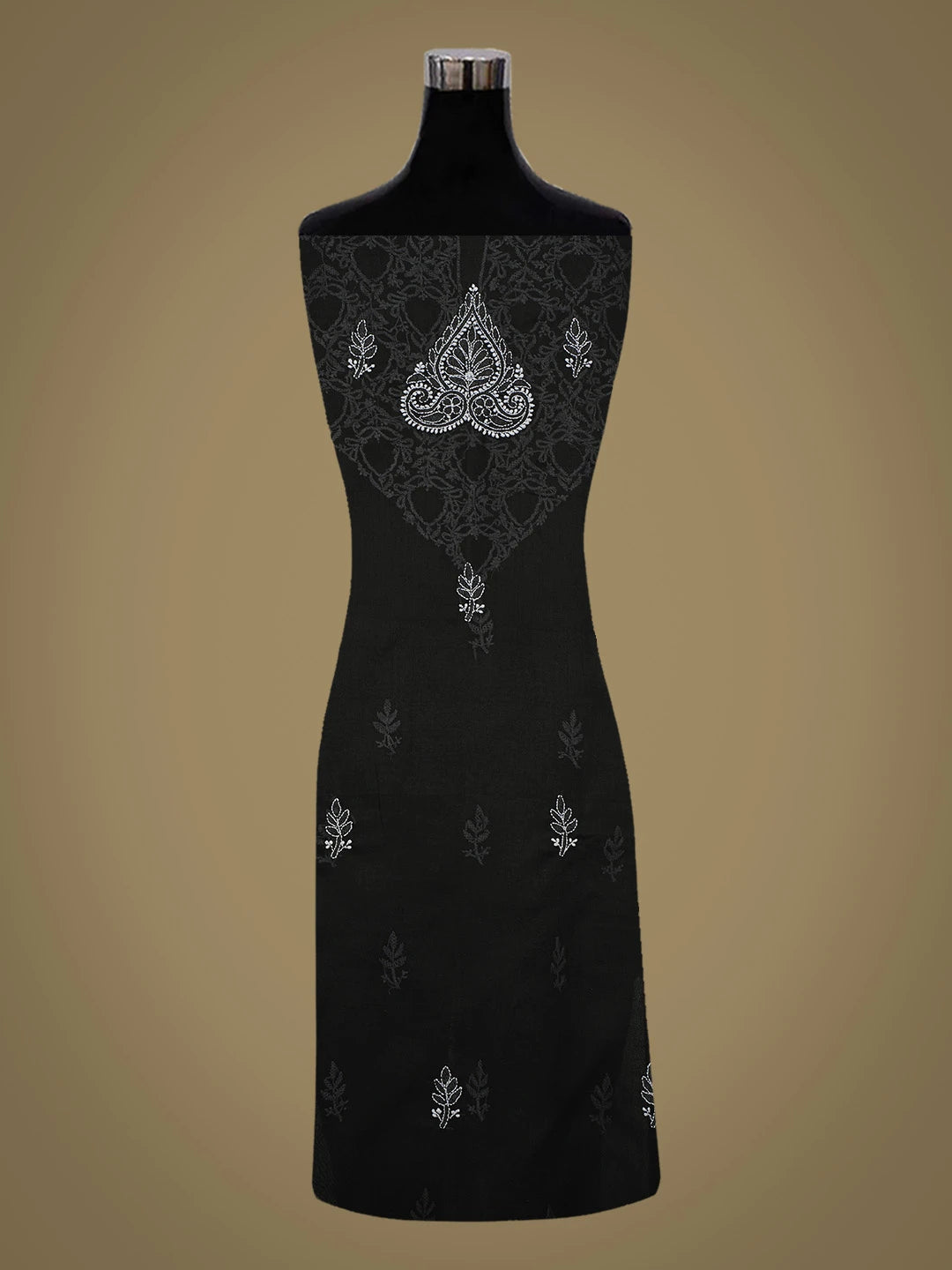 Ada Hand Embroidered Black Cotton Lucknowi Chikankari Unstitched Kurta Piece 01A607347