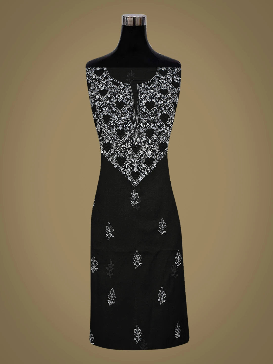 Ada Hand Embroidered Black Cotton Lucknowi Chikankari Unstitched Kurta Piece 01A607347