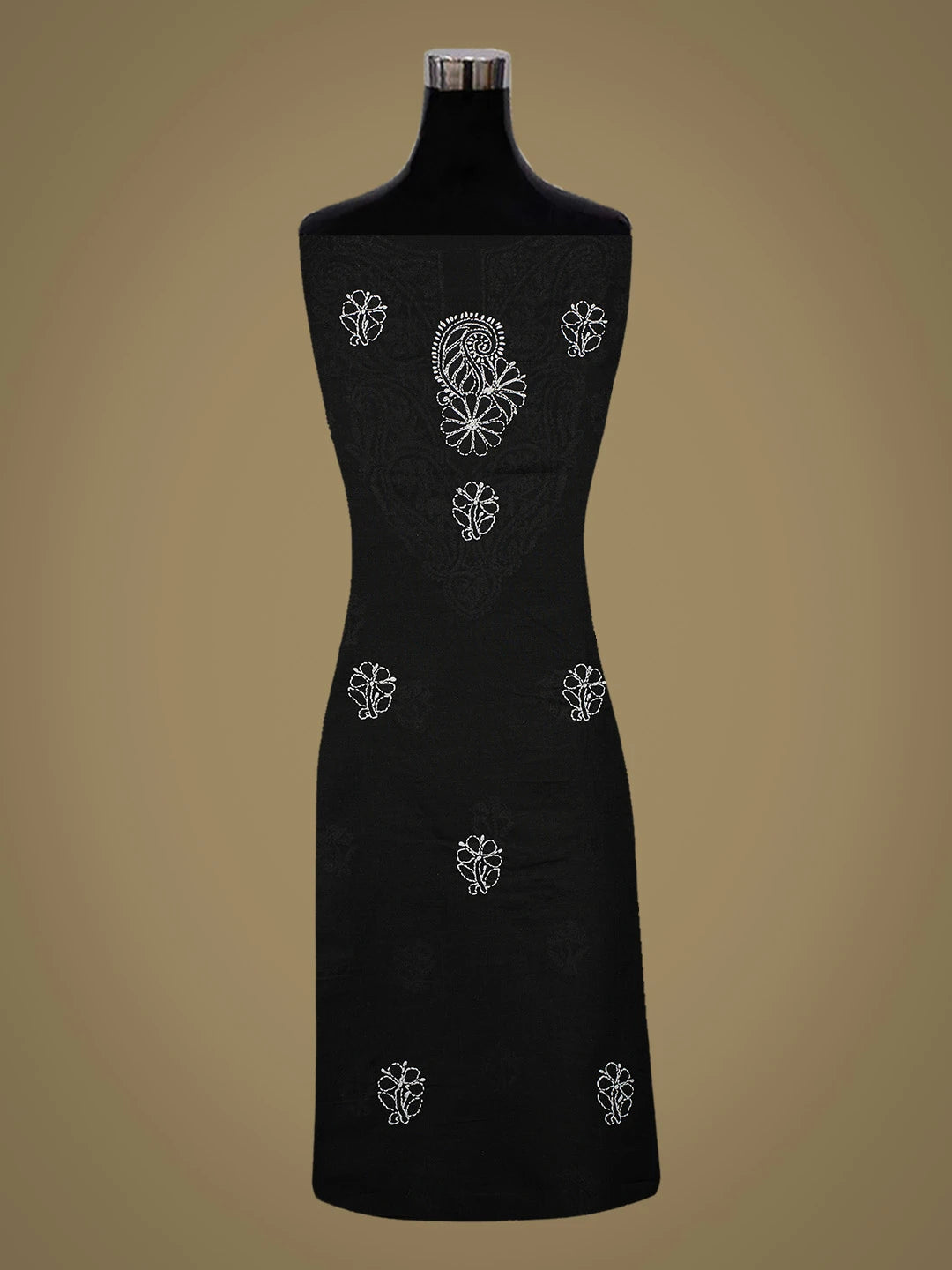 Ada Hand Embroidered Black Cotton Lucknowi Chikankari Unstitched Kurta Piece 01A704116