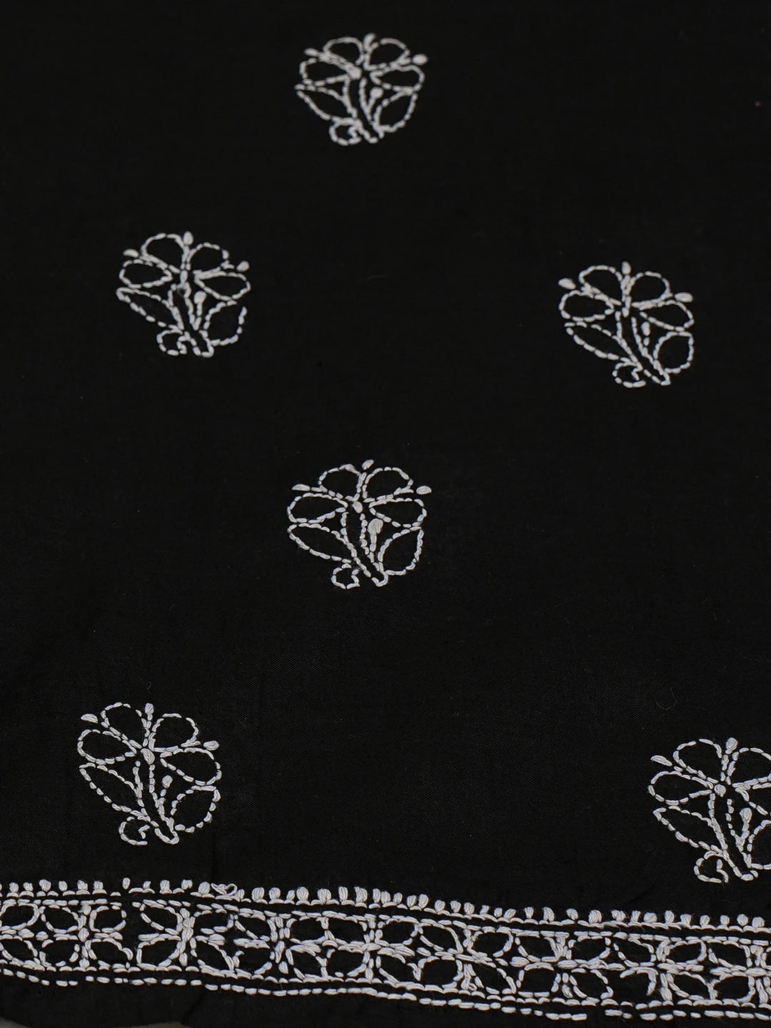 Ada Hand Embroidered Black Cotton Lucknowi Chikankari Unstitched Kurta Piece 01A704116