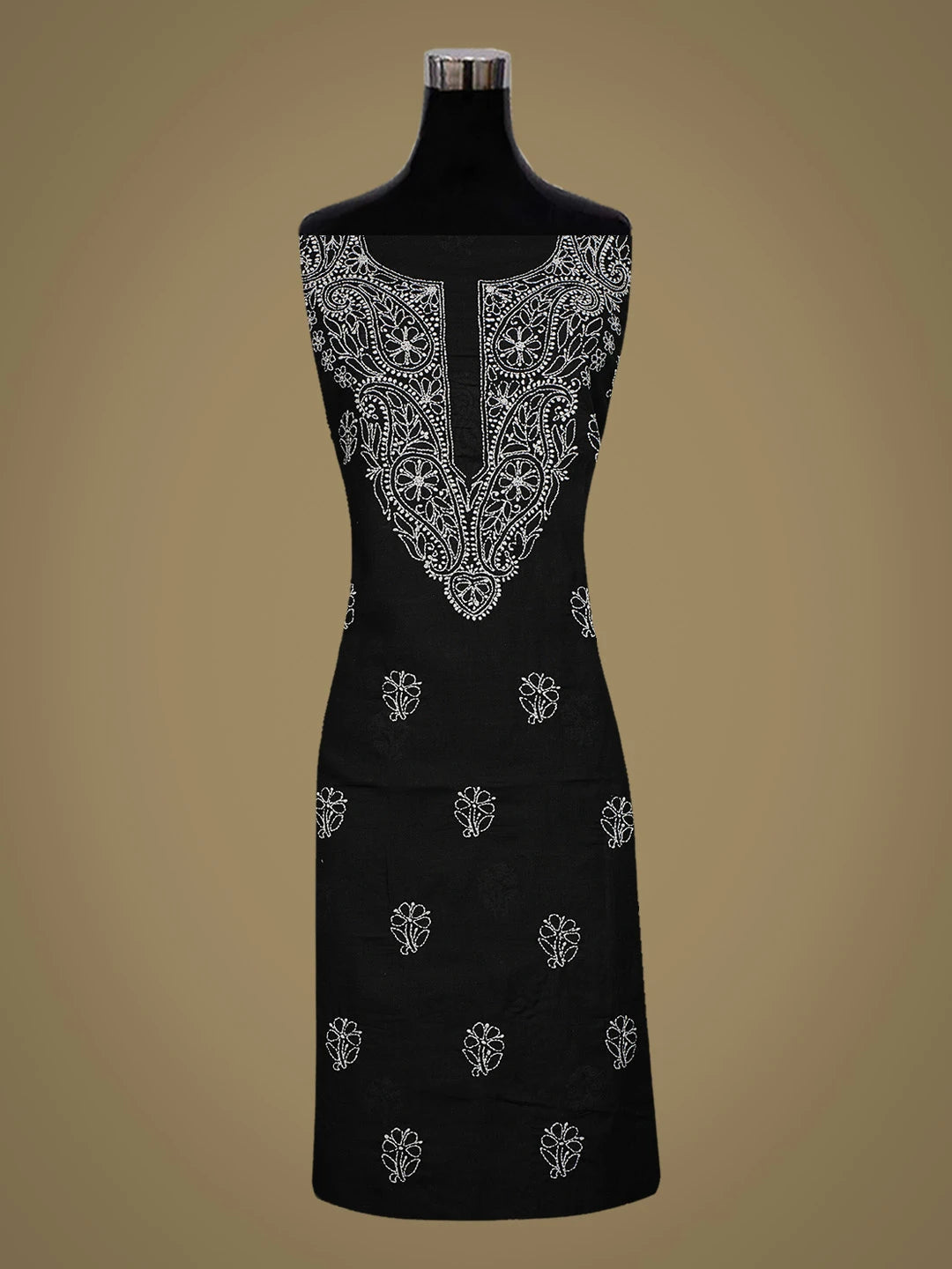 Ada Hand Embroidered Black Cotton Lucknowi Chikankari Unstitched Kurta Piece 01A704116