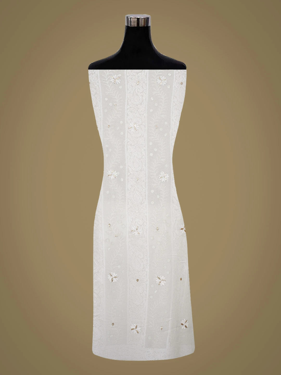Ada Hand Embroidered Isabelline White Viscose Georgette Lucknowi Chikankari Unstitched Kurta Dupatta Set With Gota Patti Work 01A405975