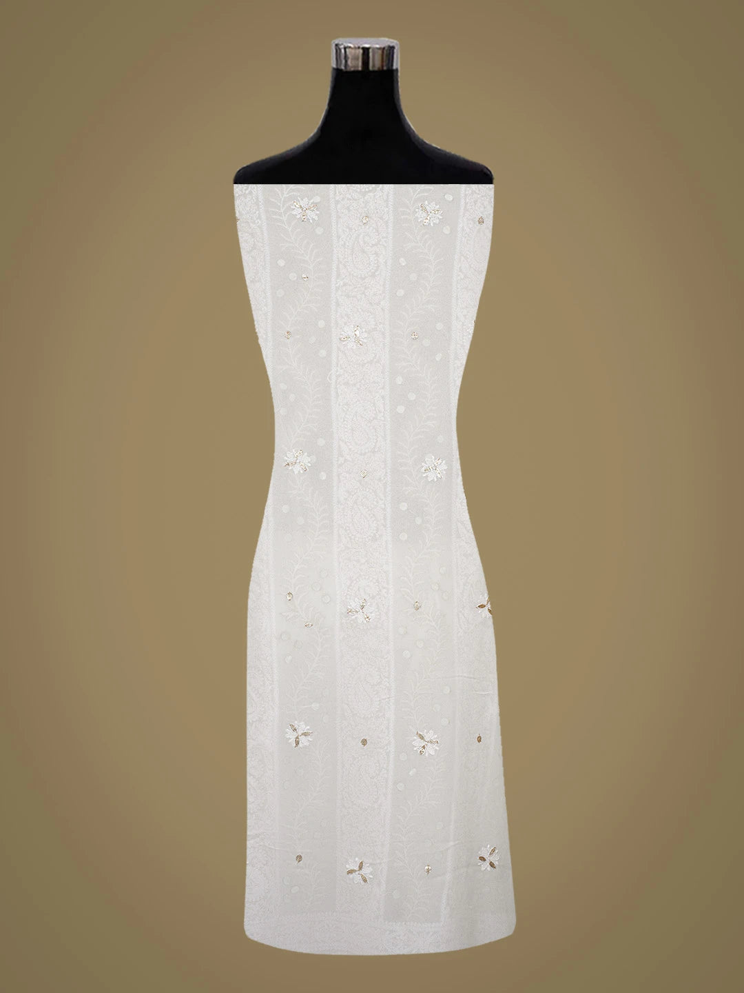 Ada Hand Embroidered Isabelline White Viscose Georgette Lucknowi Chikankari Unstitched Kurta Dupatta Set With Gota Patti Work 01A405975