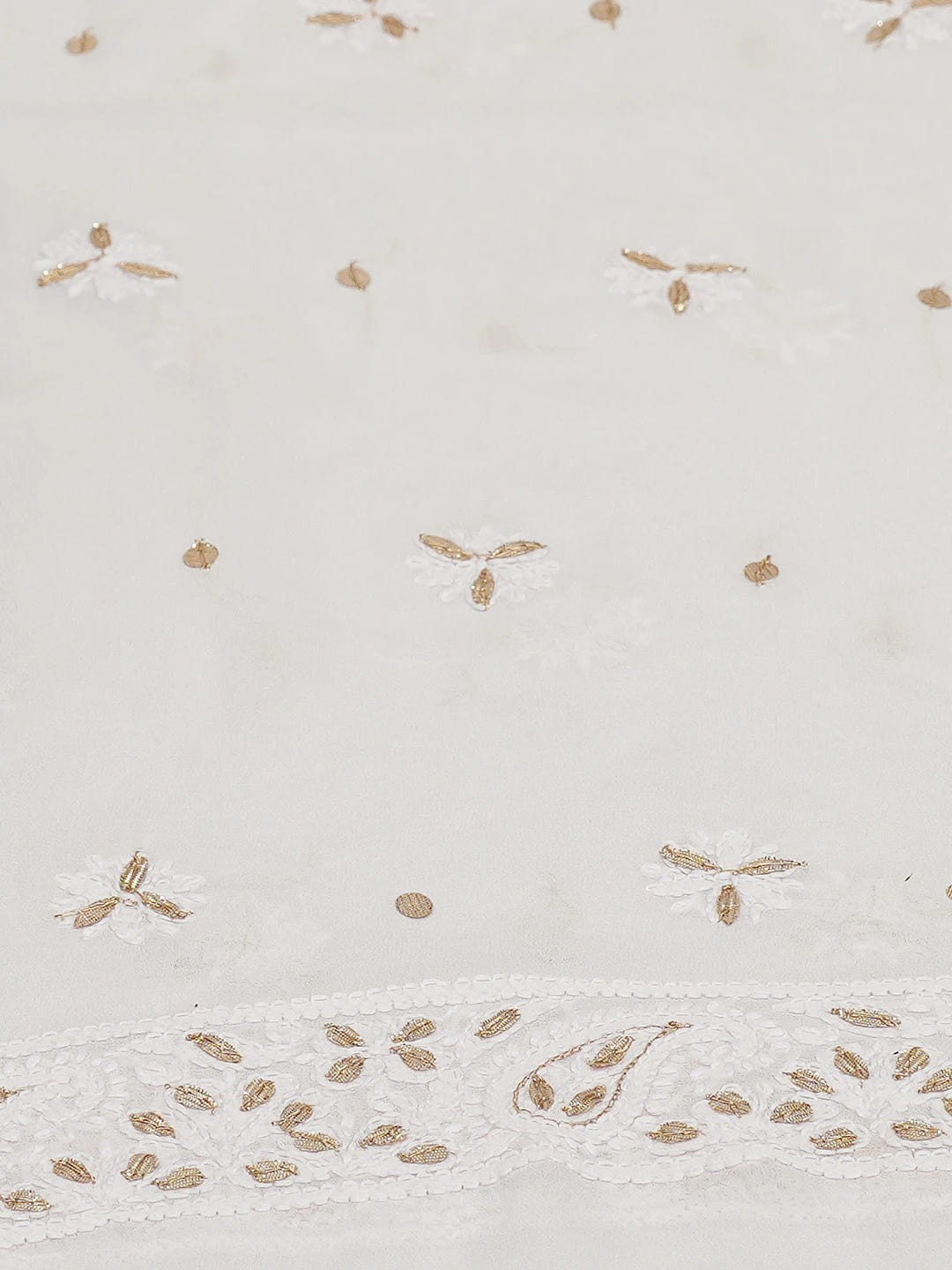 Ada Hand Embroidered Isabelline White Viscose Georgette Lucknowi Chikankari Unstitched Kurta Dupatta Set With Gota Patti Work 01A405975