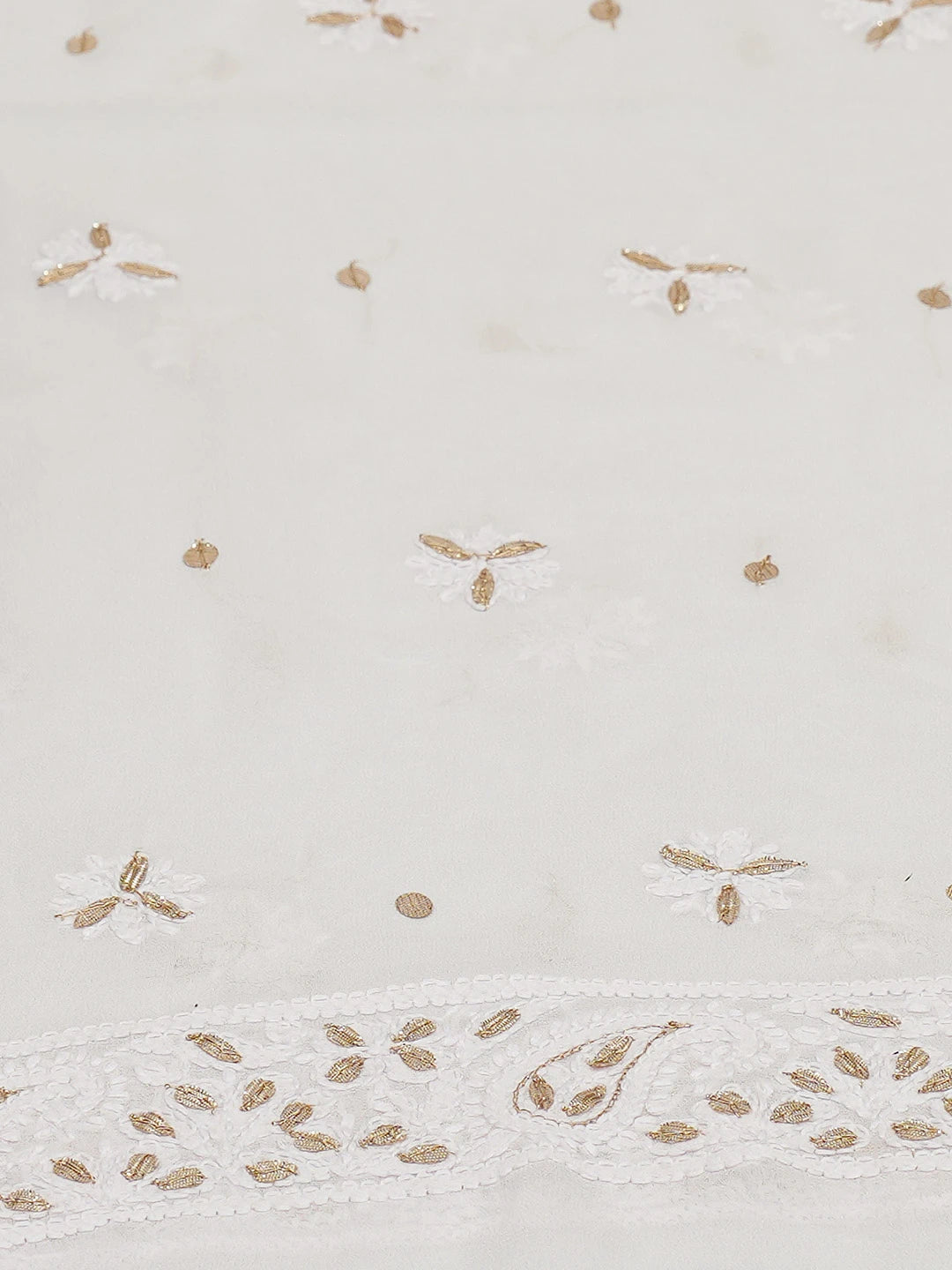 Ada Hand Embroidered Isabelline White Viscose Georgette Lucknowi Chikankari Unstitched Kurta Dupatta Set With Gota Patti Work 01A405975