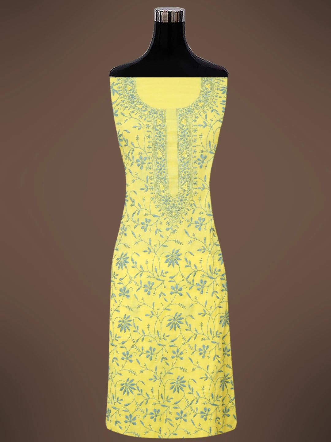 Ada Hand Embroidered Lemon Cotton Lucknowi Chikankari Unstitched Suit Piece 01A693502
