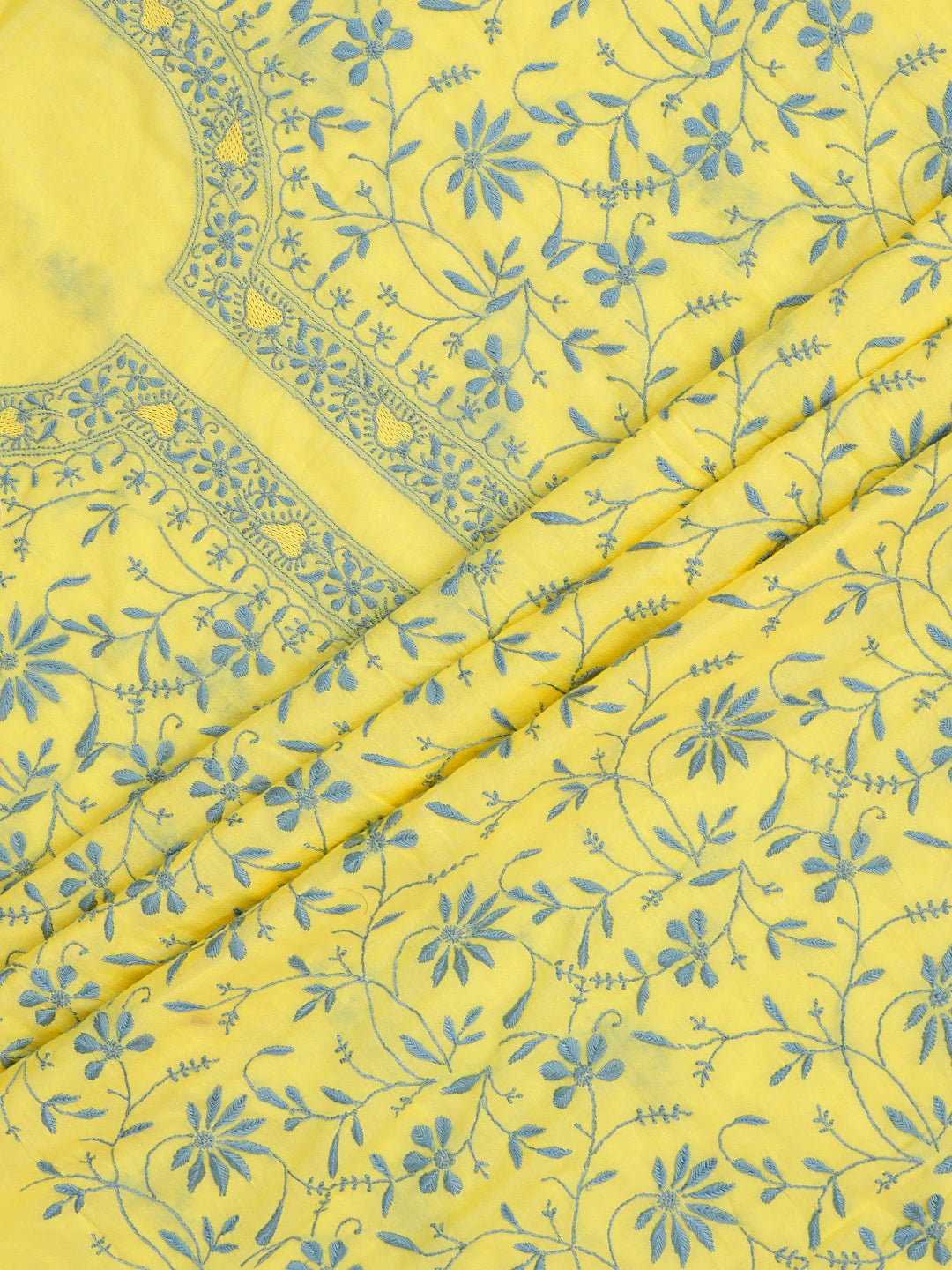 Ada Hand Embroidered Lemon Cotton Lucknowi Chikankari Unstitched Suit Piece 01A693502