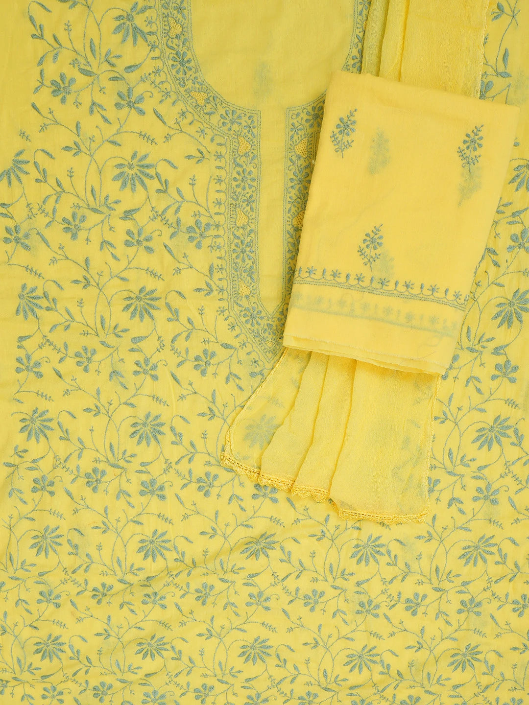Ada Hand Embroidered Lemon Cotton Lucknowi Chikankari Unstitched Suit Piece 01A693502