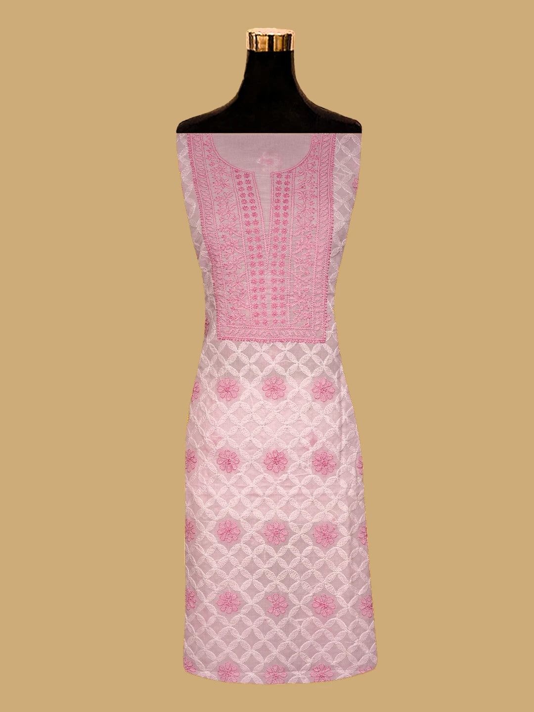 Ada Hand Embroidered Pink Cotton Lucknowi Chikankari Unstitched Kurta Piece 01A724493