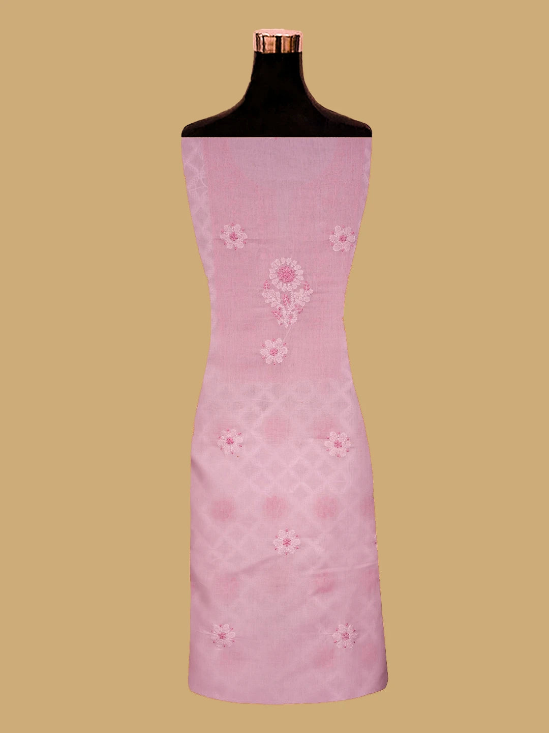 Ada Hand Embroidered Pink Cotton Lucknowi Chikankari Unstitched Kurta Piece 01A724493