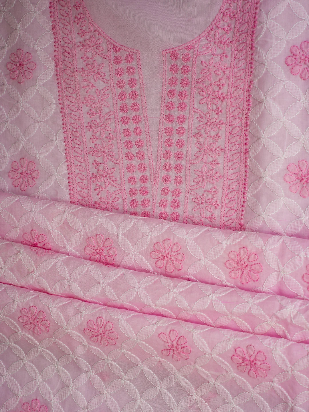Ada Hand Embroidered Pink Cotton Lucknowi Chikankari Unstitched Kurta Piece 01A724493