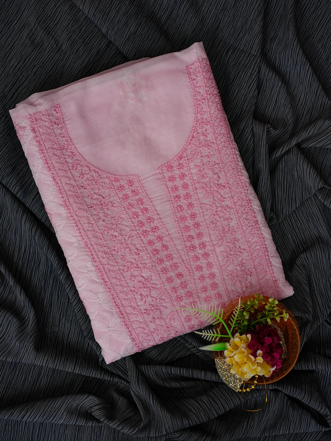Ada Hand Embroidered Pink Cotton Lucknowi Chikankari Unstitched Kurta Piece 01A724493