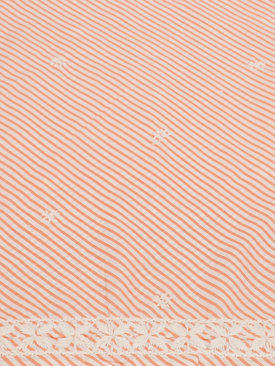 Ada Hand Embroidered Peach and White Lehariya Print Cotton Lucknowi Chikankari Unstitched Kurta Piece 01A654532
