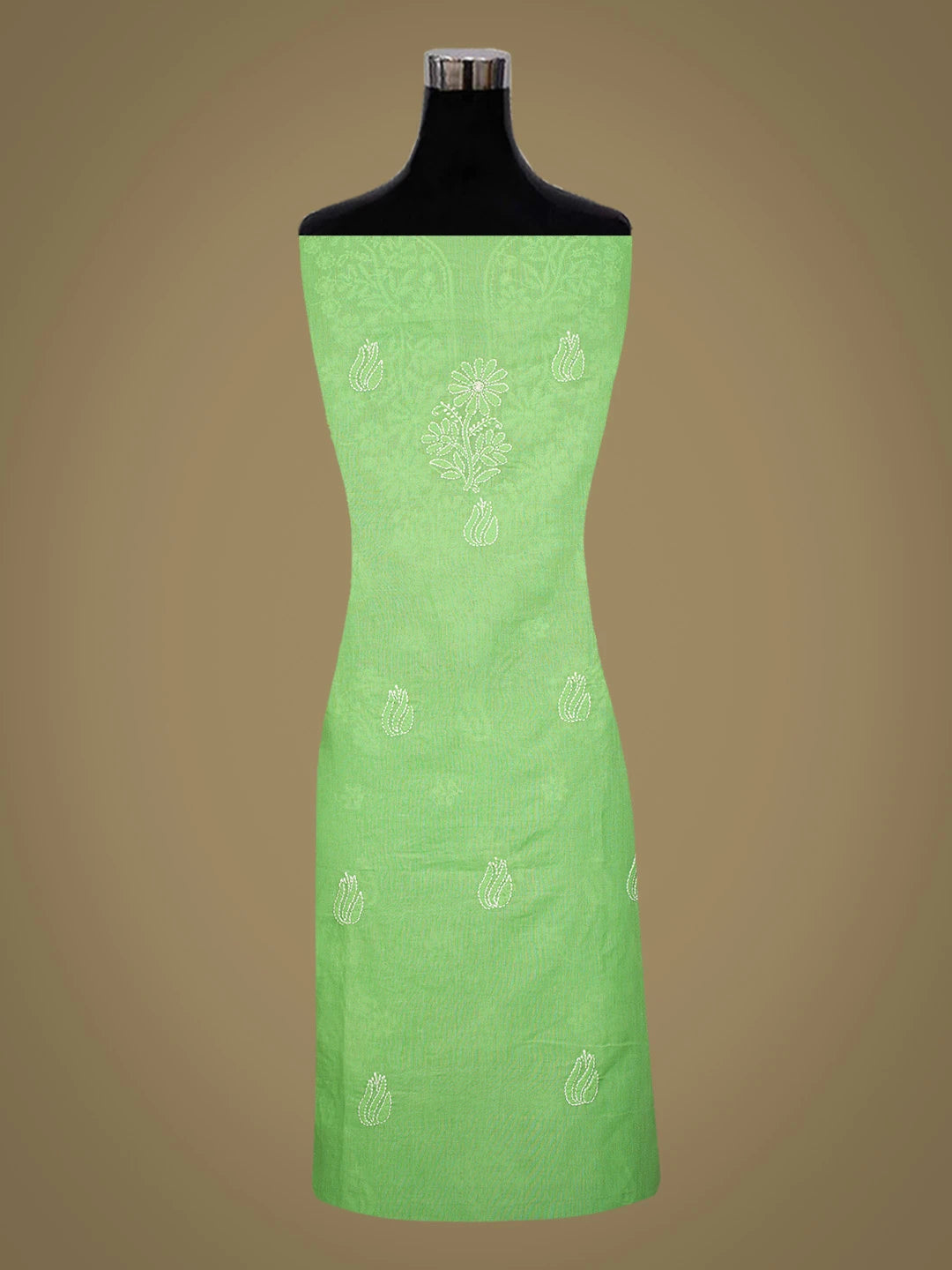 Ada Hand Embroidered Lime Green Cotton Lucknowi Chikankari Unstitched Kurta Piece 01A725135
