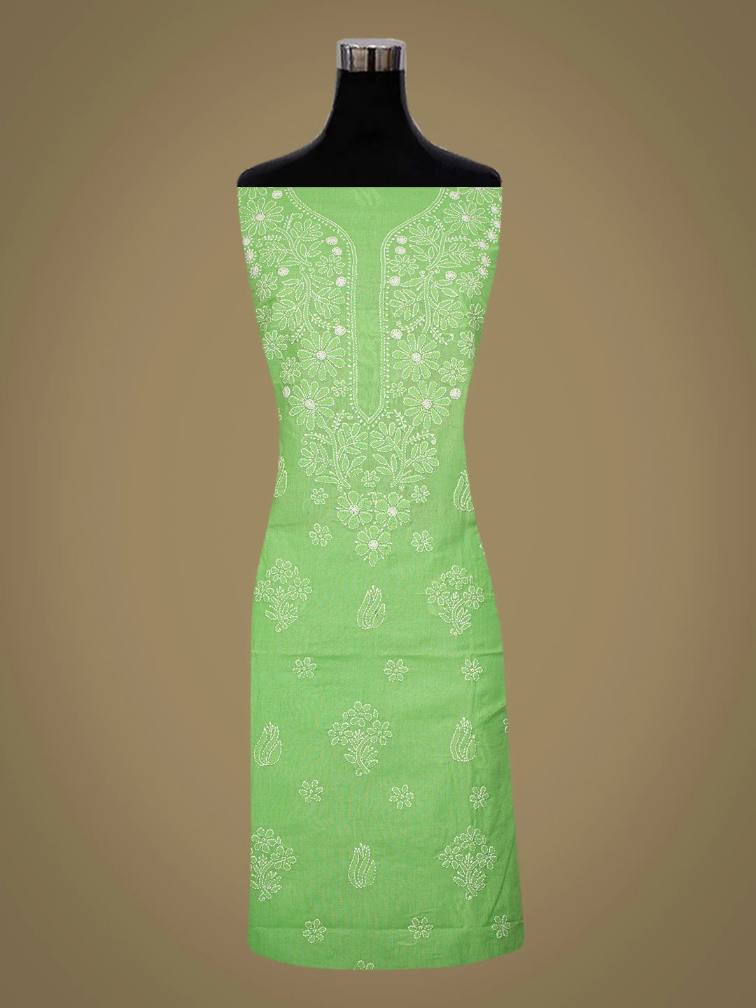 Ada Hand Embroidered Lime Green Cotton Lucknowi Chikankari Unstitched Kurta Piece 01A725135