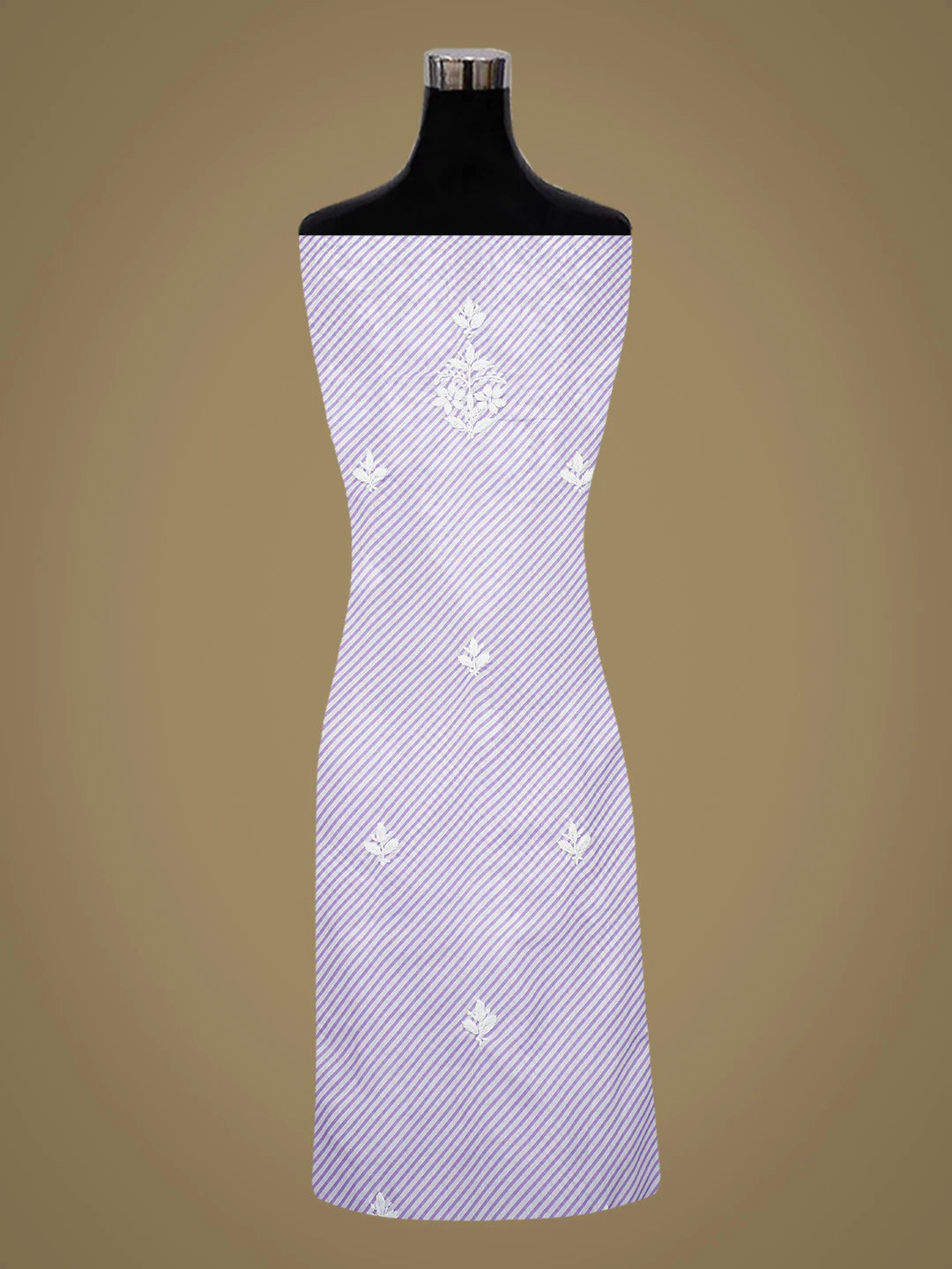 Ada Hand Embroidered Mauve and White Lehariya Print Cotton Lucknowi Chikankari Unstitched Kurta Piece 01A658424