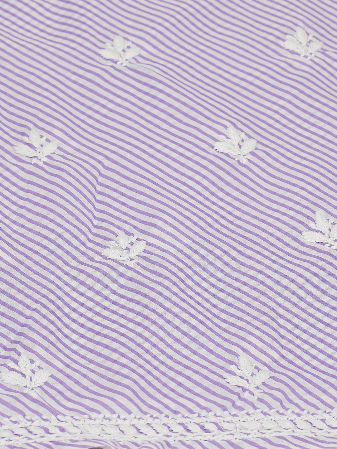 Ada Hand Embroidered Mauve and White Lehariya Print Cotton Lucknowi Chikankari Unstitched Kurta Piece 01A658424