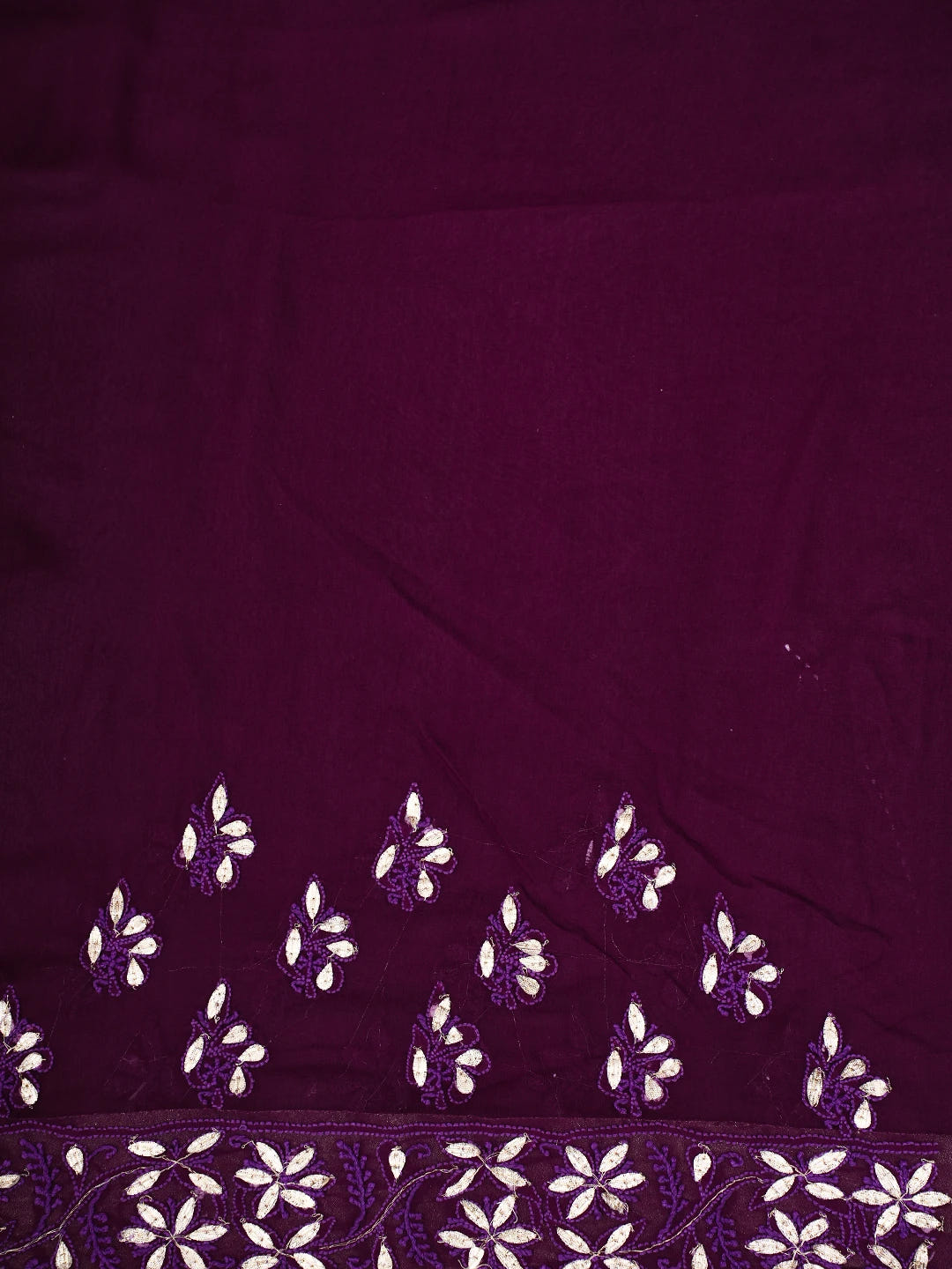 Ada Hand Embroidered Dark Purple (Jamuni) Pure Georgette Lucknowi Chikankari Saree and Blouse With Gotta Patti Work 01A334502
