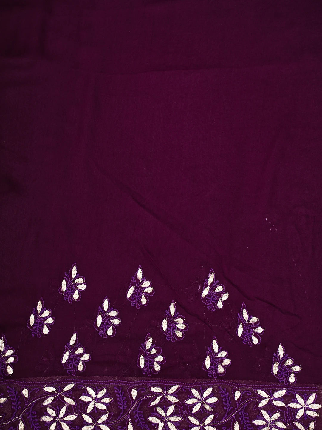 Ada Hand Embroidered Dark Purple (Jamuni) Pure Georgette Lucknowi Chikankari Saree and Blouse With Gotta Patti Work 01A334502