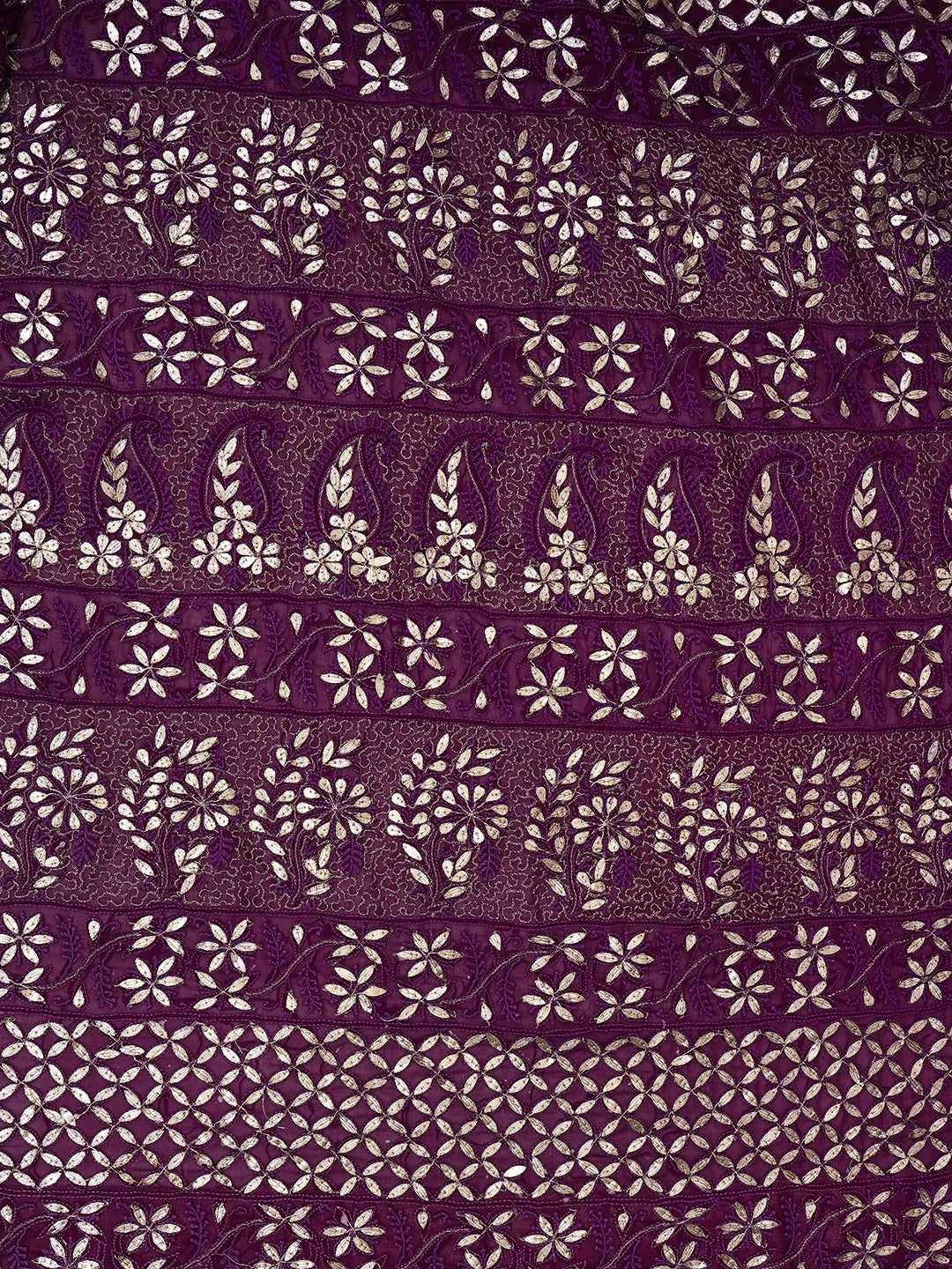 Ada Hand Embroidered Dark Purple (Jamuni) Pure Georgette Lucknowi Chikankari Saree and Blouse With Gotta Patti Work 01A334502