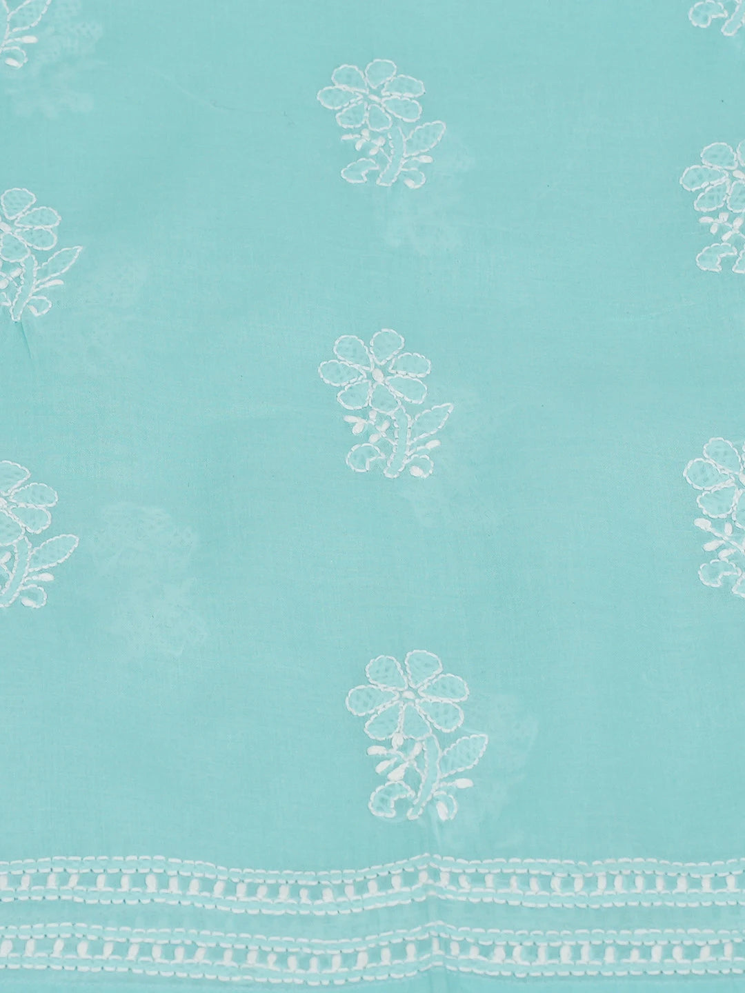 Ada Hand Embroidered Blue Cotton Lucknowi Chikankari Semi-Stitched Kurta Piece 01A723350